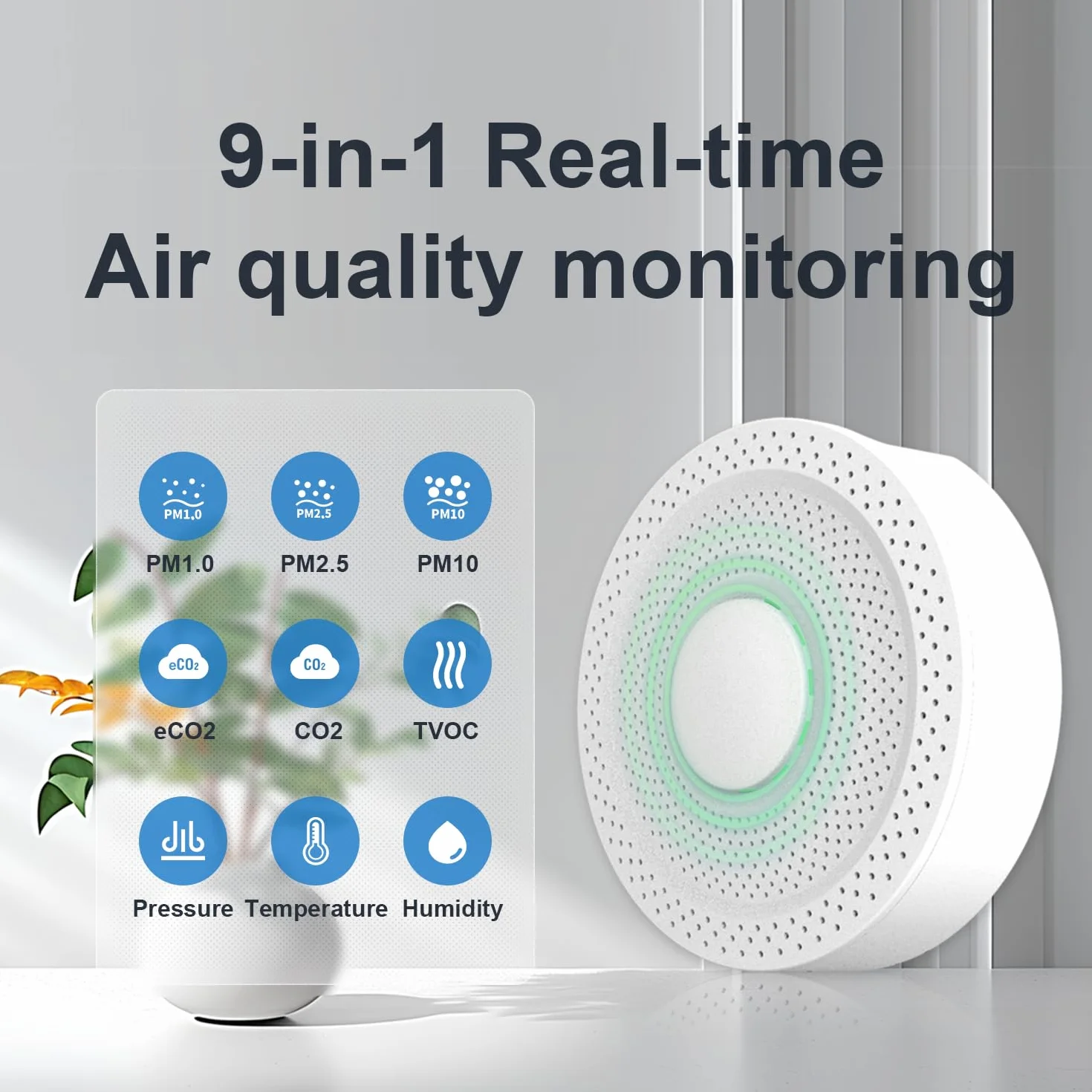 UbiBot AQS1 Monitor della Qualità dell'Aria 9-in-1 - PM1/2.5/10, TVOC, CO2/CO2e, Temp/UR/Pressione Aria, Notifiche Multiple, WiFi/RS485, Cloud Pubblico Gratuito, Supporto per Rete Locale.