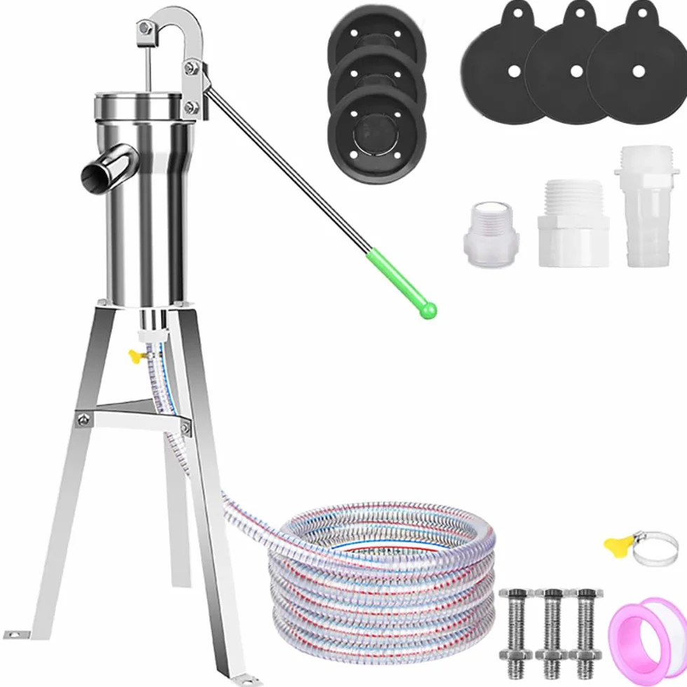 Pompa del Pozzo Manuale,Pompa a Mano in Acciaio Inox,Pompa Manuale per Pozzi Profondi, Fornito con supporto da 58 cm e tubo flessibile da 5 metri per Casa,Cortile,Giardino,Fattoria