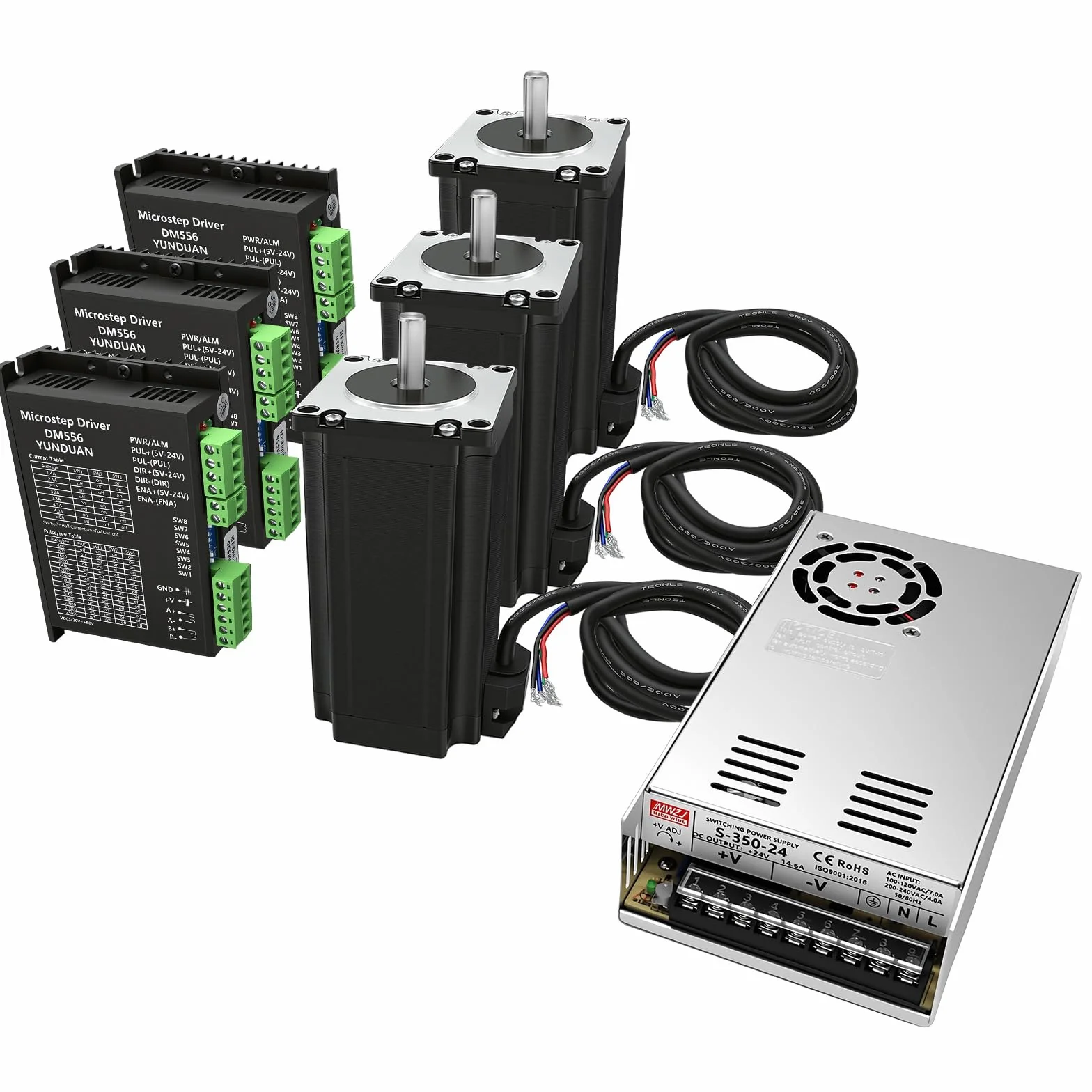 Nema 23 Kit motore passo-passo con 3 pezzi Nema23 57 mm 3 Nm stepper motore stepper e driver DM556 e 1 alimentatore da 350 W 24 V e scheda di controllo Mach3 CNC per macchine per incisione, set di