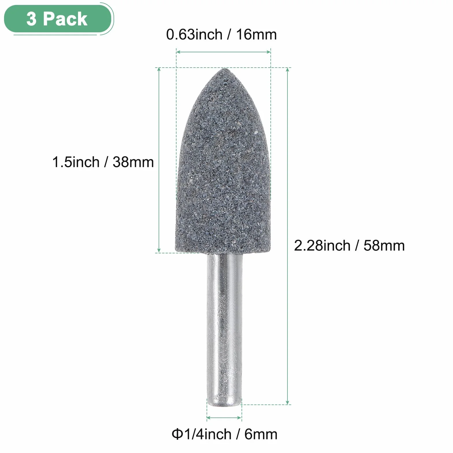M METERXITY 3-Pack Mole Montate In Pietra Abrasiva Per Levigatura, 1/4 IN(6mm) Gambo Punta Trapano Per Levigatura E Lucidatura In Ossido, 0.63IN(16mm) Diam 80 Grana Puntata [Grigio]