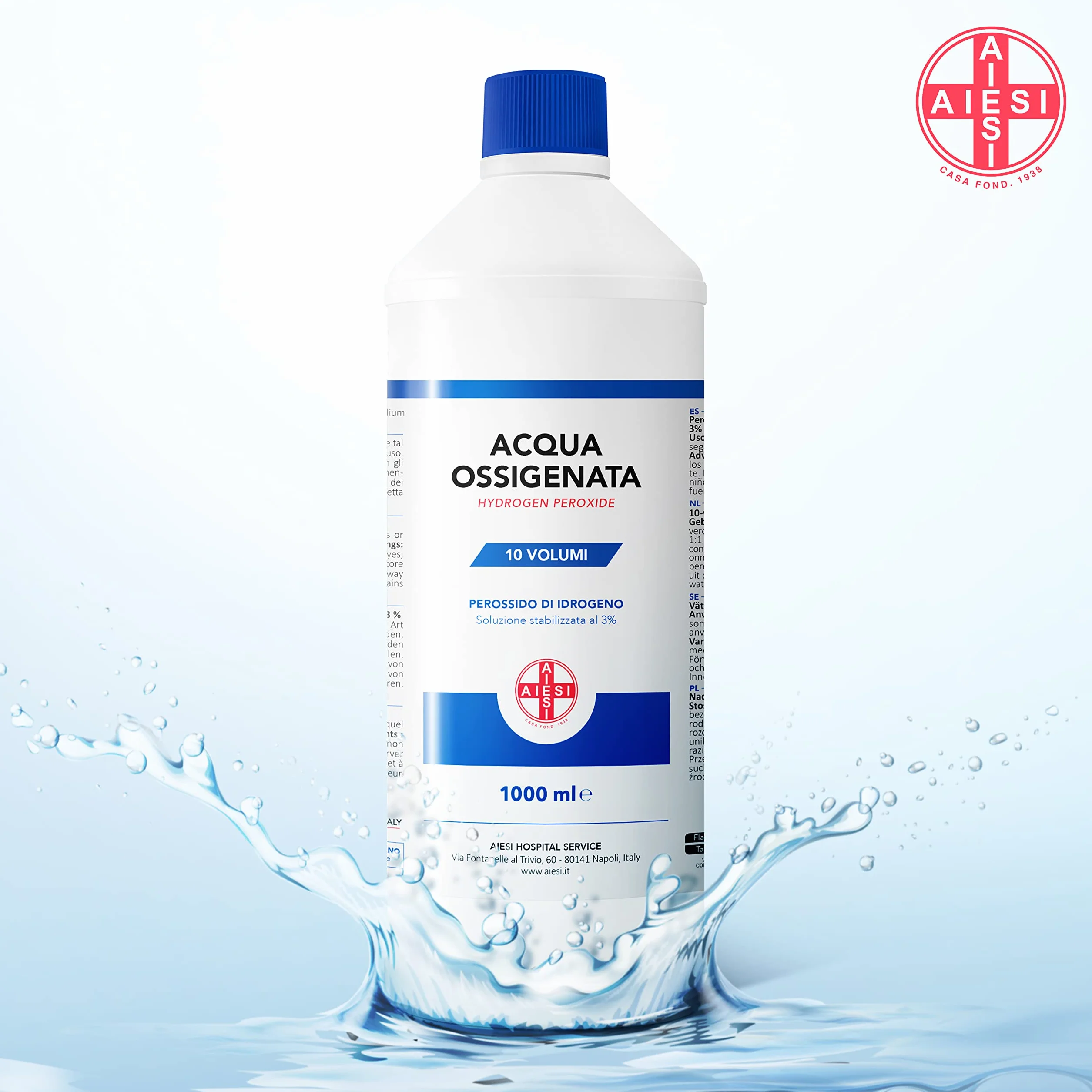 AIESI Acqua Ossigenata F.U. disinfettante 12x1000 ml con tappo sicurezza bambini Made in Italy