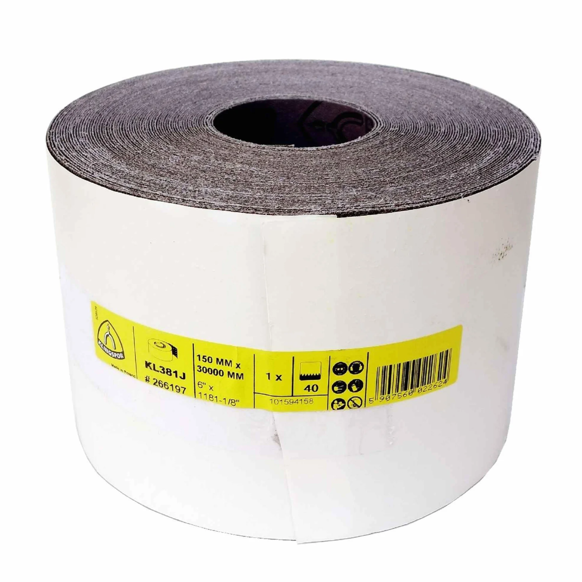 KL381J Rotolo abrasivo | Larghezza 150 mm | Tessuto abrasivo flessibile per legno e metallo | Levigatura manuale e meccanica | Grana e lunghezza selezionabili (P100, Lunghezza: 25 m)