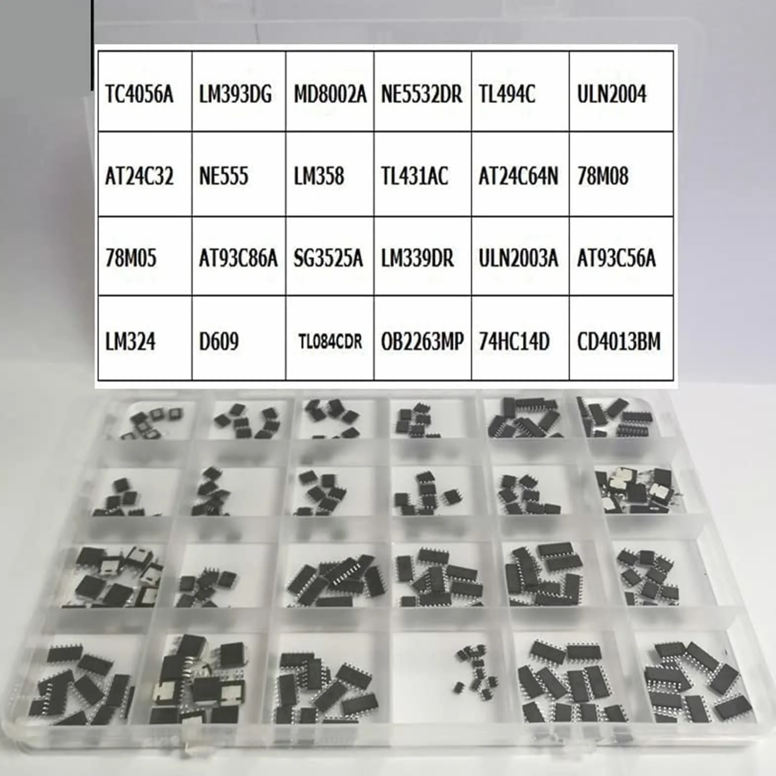 gande Kit IC TC-CD 24 Valori SMD Circuito integrato TC4056A TL494CD NE555 LM358D LM393P SG3525A ULN2003A 78M08 LM324 IC Chip transistor kit
