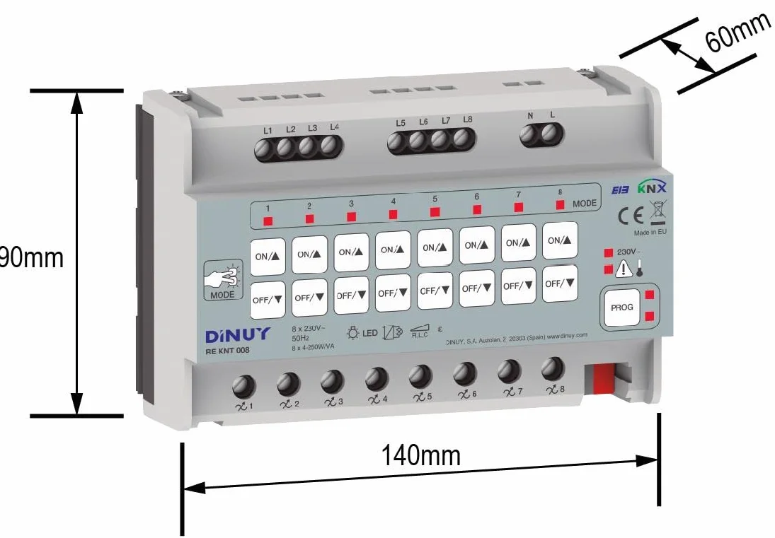 Attuatore di regolazione RLC+LED 8 canaliDINUY RE KNT 008
