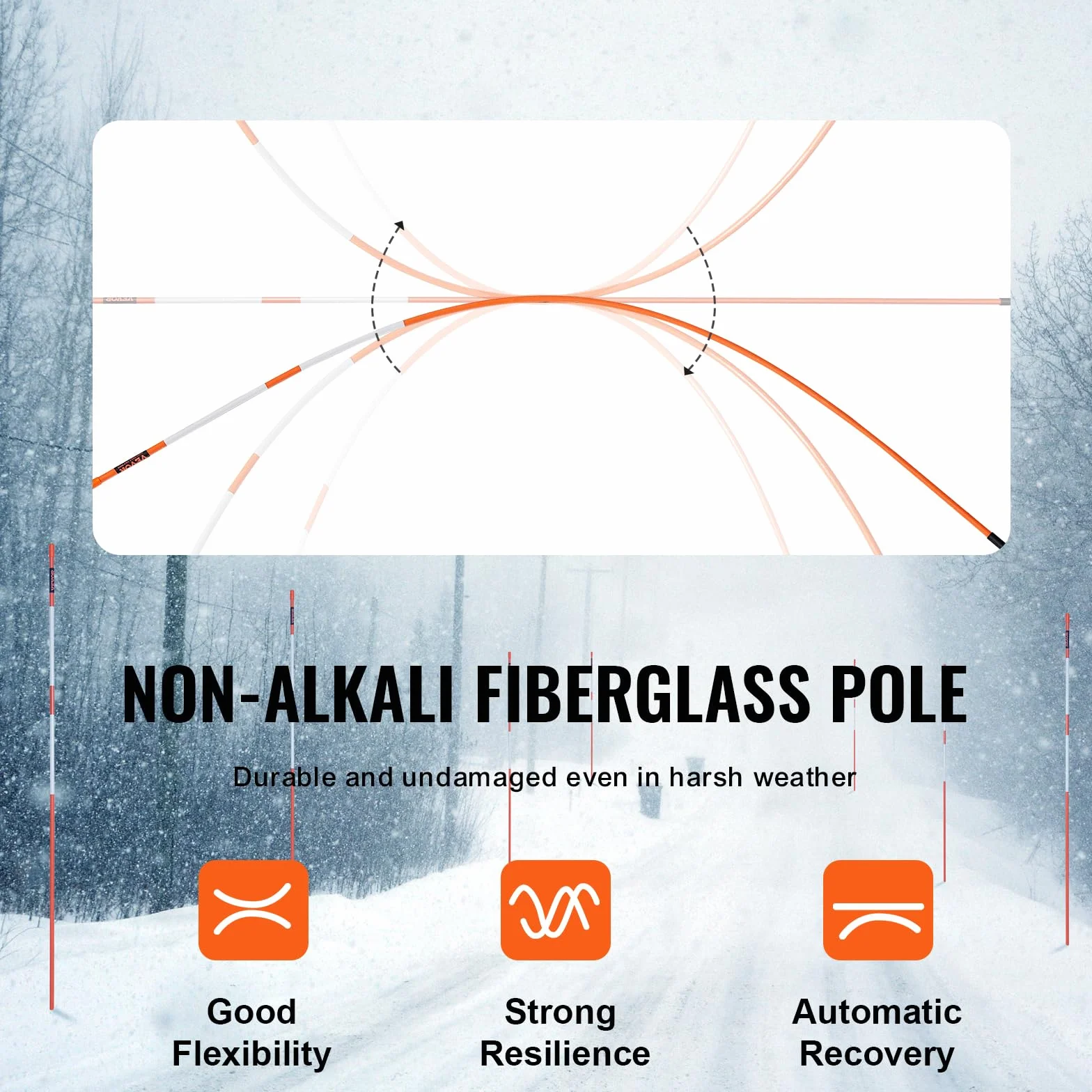 VEVOR Segnalatori per Passo Carrabile, 30 Pezzi 0,78x121,5 cm, Pali Marcatori da Neve in Fibra di Vetro Arancione Pali da Neve con Nastro Riflettente, Striscia Riflettente ad Alta Visibilità 121,5 cm