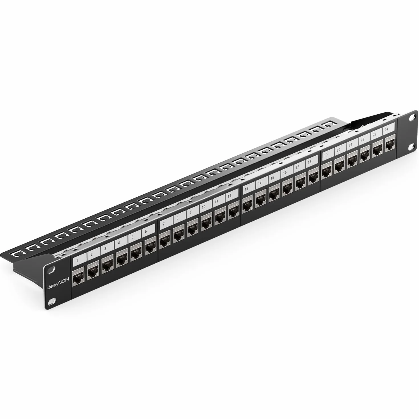 deleyCON 24 Porte CAT 8 Patchpanel Set Campo di Distribuzione Patch Panel 19" 1U + 24x Modulo Keystone Jack RJ45 CAT8 40 Gbit/s 2000 MHz Compatibile con Cavo D'Installazione CAT7 CAT-8 Ethernet Rete