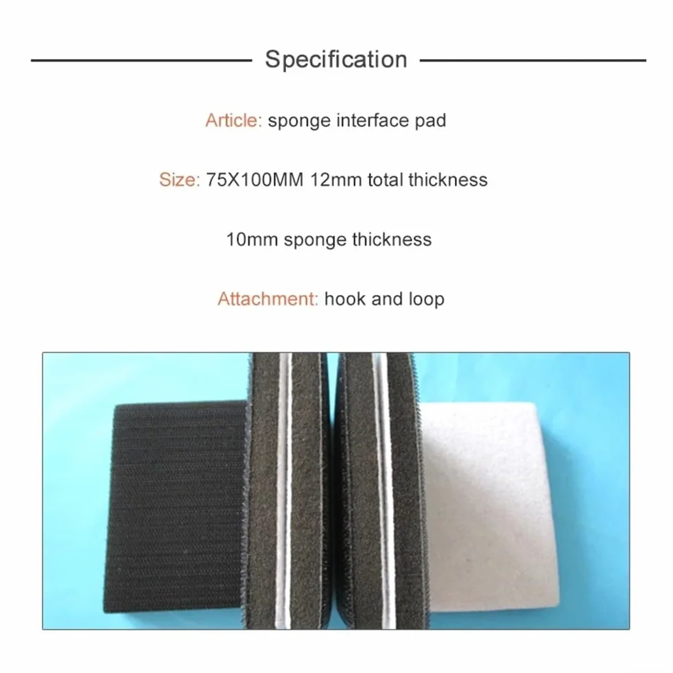 Cuscinetto di interfaccia in spugna morbida 75 x 100 mm, gancio rettangolare e loop per levigatrice, disco in schiuma per levigatura dei contorni e riduzione delle vibrazioni