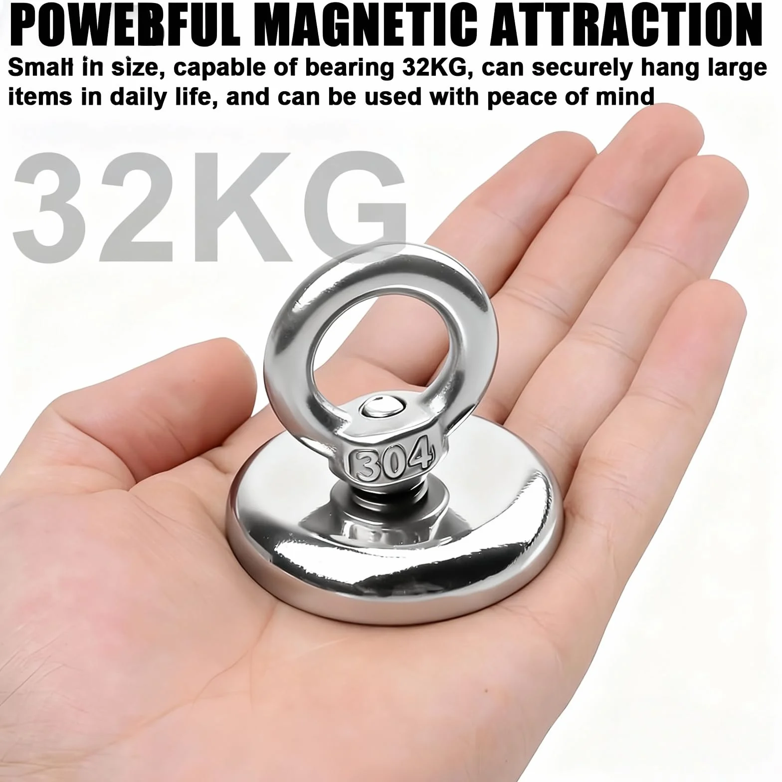 Magneti al Neodimio Extra Forti 45 kg 32 mm con Anelli di Sollevamento per Pesca