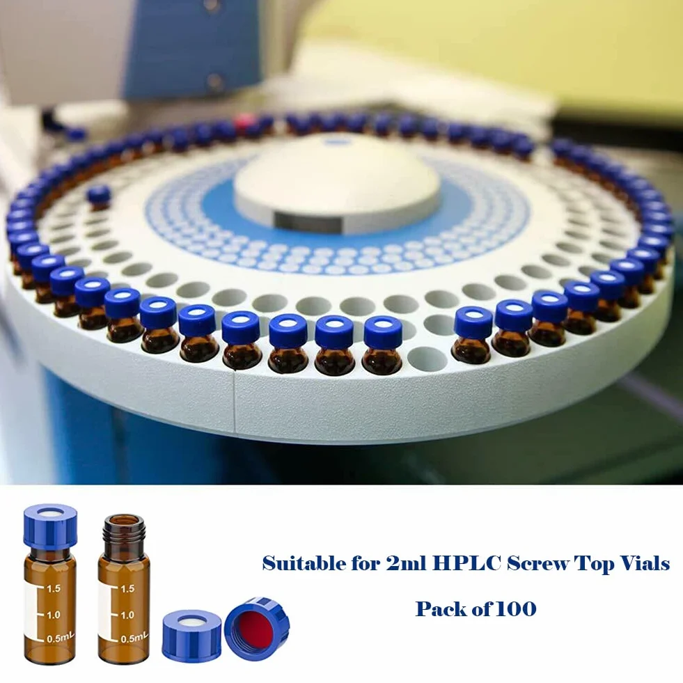 ALWSCI Tappo per Fiale Per Autocampionatore 9-425, Tappi a Vite In Polipropilene Blu da 9 Mm Con Setti In PTFE Rosso/Silicone Bianco, 100 Pezzi/Pz.