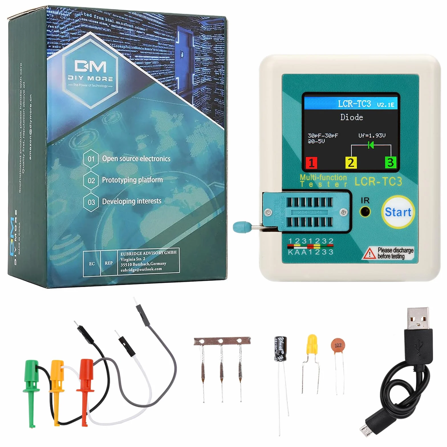 Tester Transistor LCR-T3, Transistor Multifunzione TFT con Display Grafico, Spegnimento Automatico, ESR NPN PNP MOSFET