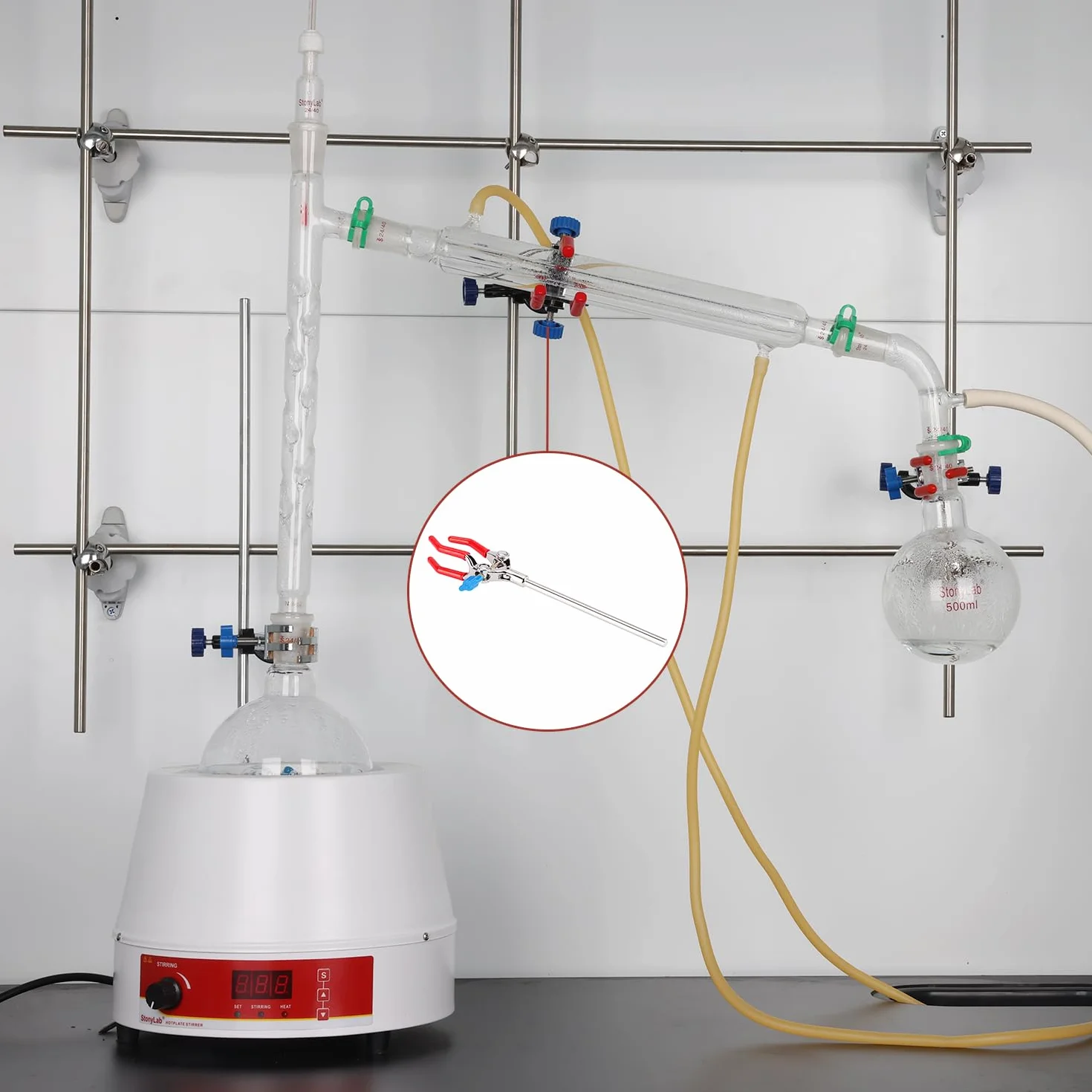 stonylab 3-Rebbi Morsetto Girevole, Robusto Morsetto a 3-Prong a Singola Regolazione, Multiuso Pinza da Laboratorio a Dito Stile con Asta da 7'', Lab Clamp per Uso in Laboratorio
