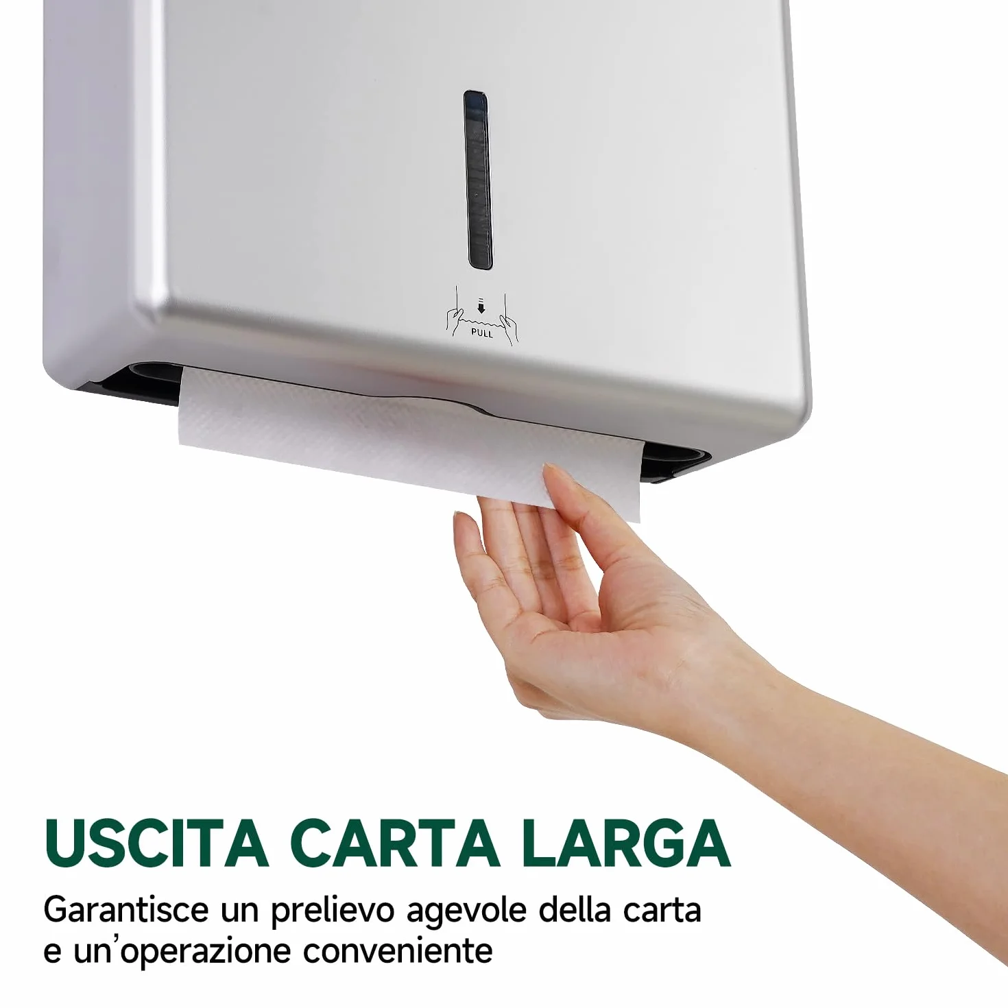anydry Dispenser Asciugamani di Carta a Parete, Piega H3/V/ZZ, 25,2 x 11,5 cm, Modello 5302H, Argento