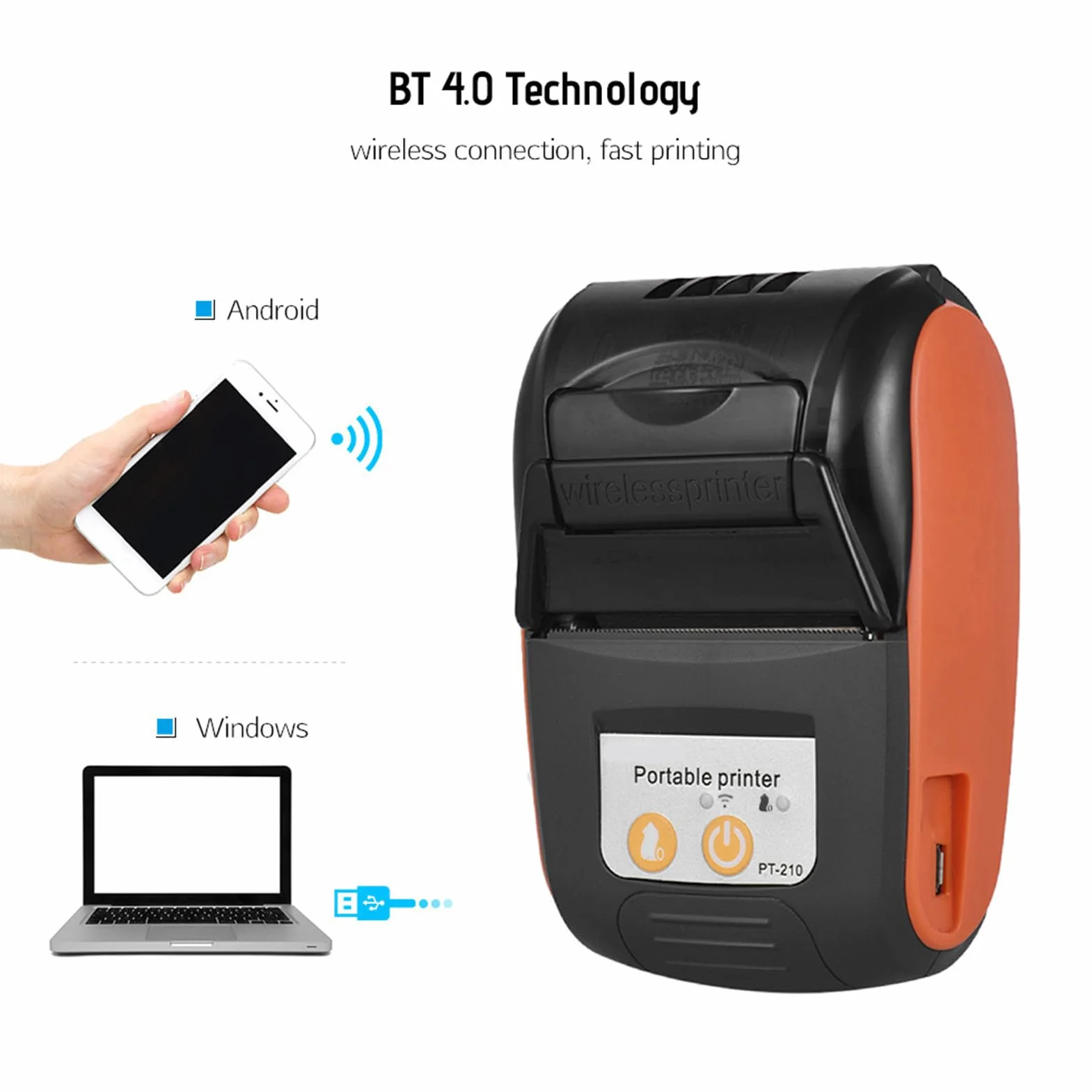 Stampante Termica per Ricevute,Stampante Termica Portatile,Pt-210 Stampante per Ricevute 58mm per Dettaglianti Ristoranti Factories Logistics Compatibile con IOS Android