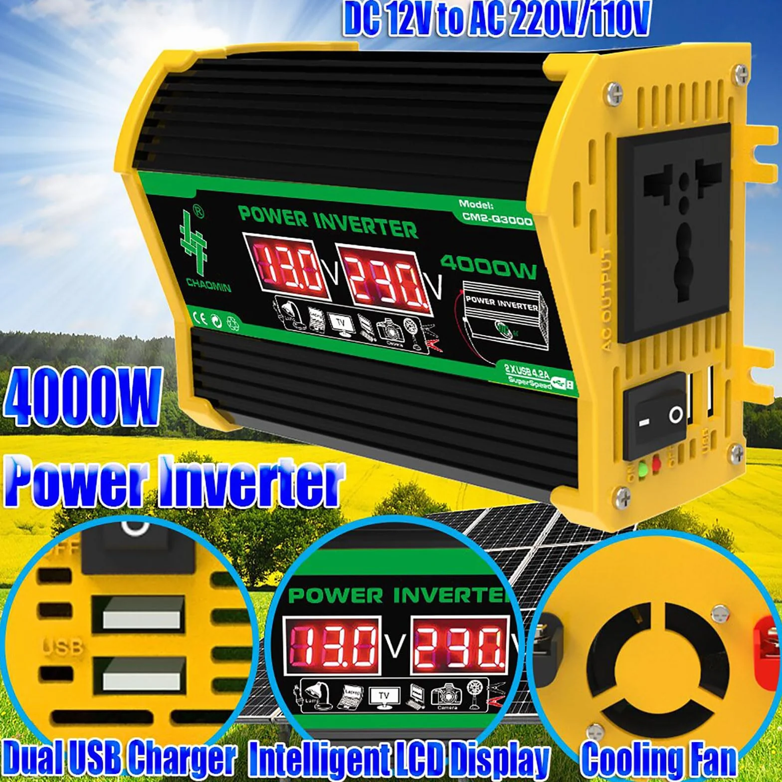 Kit Pannello Solare off-Grid da 4000 W con Pannello Impermeabile da 100 W e regolatore di Carica da 12 V 50 A for Campeggio e Uso all'aperto(Black)