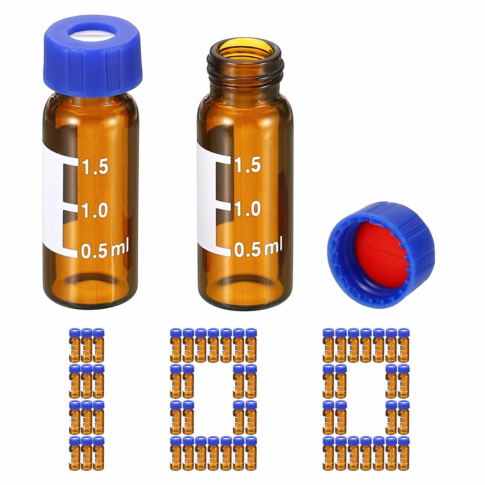 PATIKIL Flaconcino campionatore automatico 2 ml 100 pezzi Septa HPLC/GC pre-fenditura 9-425 fiale ambrate PTFE