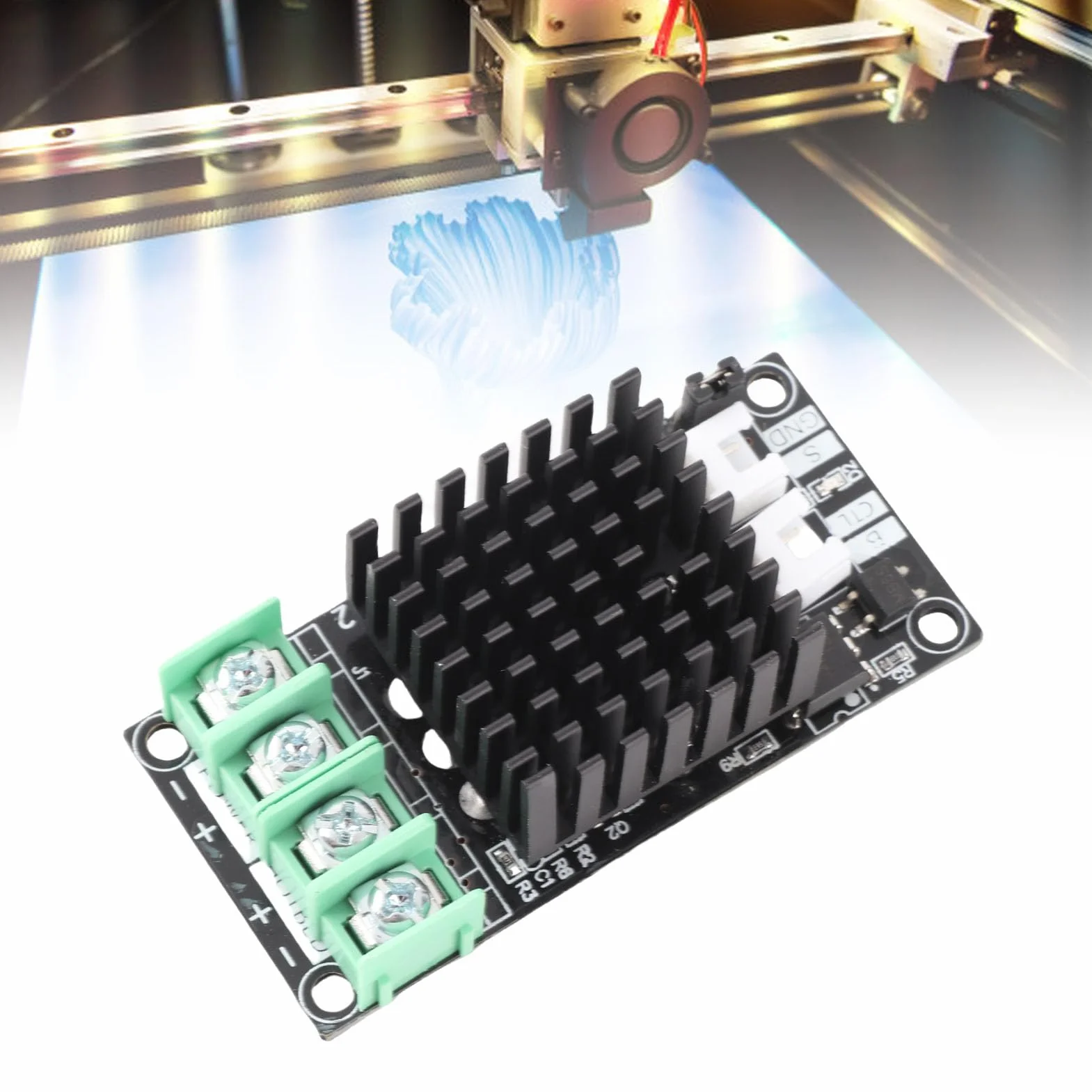 Modulo MOSFET 30A per Stampante 3D, Regolatore Temperatura Letto Riscaldato, Controllo Riscaldamento 3D Printer, Dimensioni 66,6x32mm