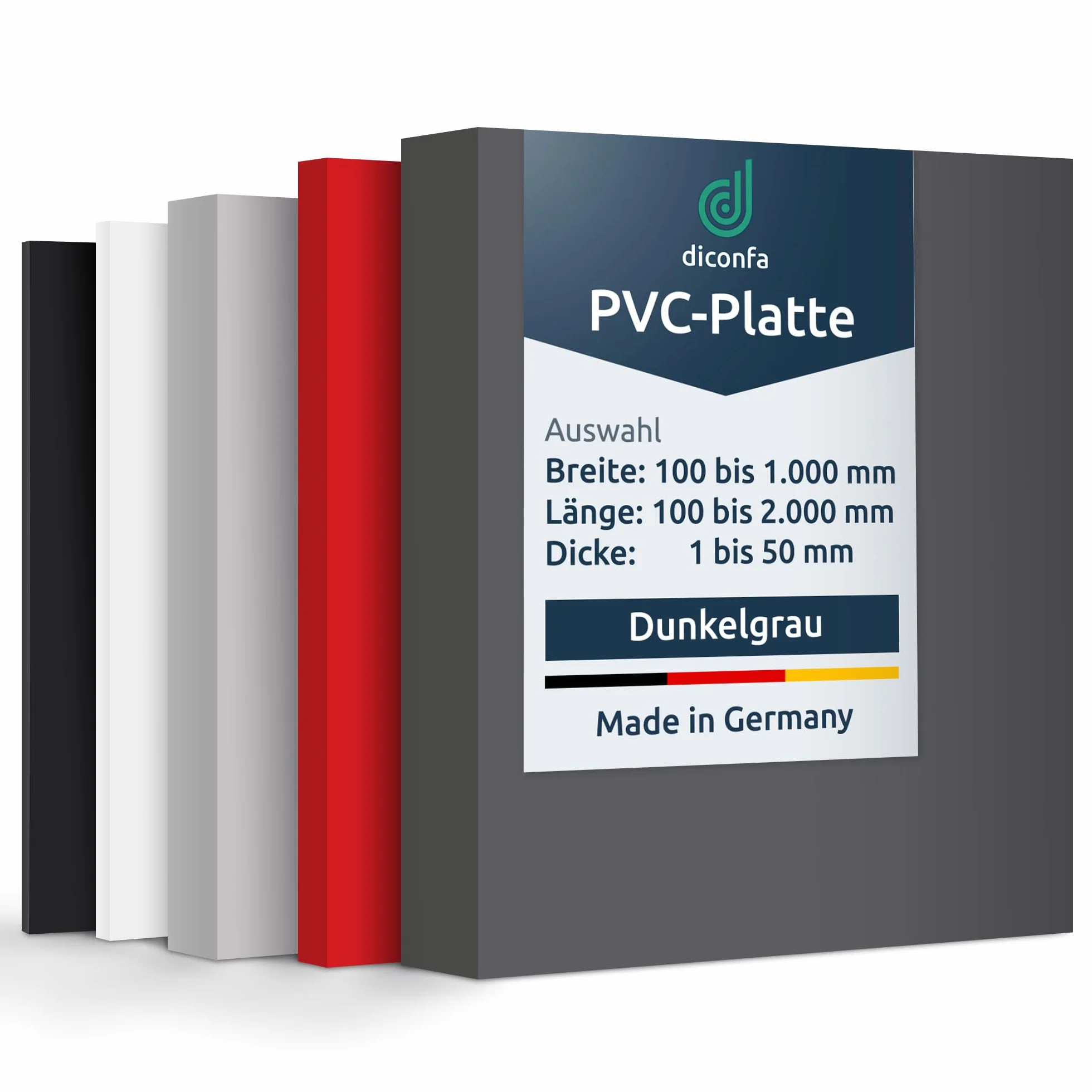 diconfa Lastra in PVC su misura grigio scuro spessore da 1 a 100 mm - Selezione 100 x 300 mm (10 x 30 cm), 10 mm - opaco satinato superficie liscia e priva di pori pellicola protettiva su un lato