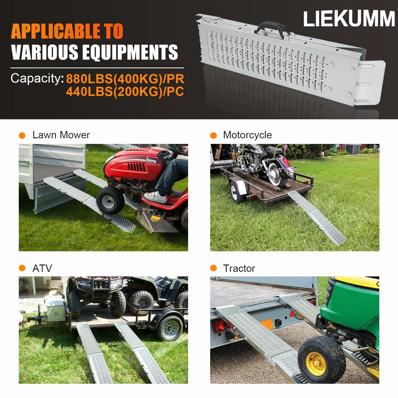 Rampe pieghevoli in acciaio per moto, auto, bici, furgoni, capacità di 400 kg, per veicoli accessibili, 2 pezzi, 168 x 22 cm