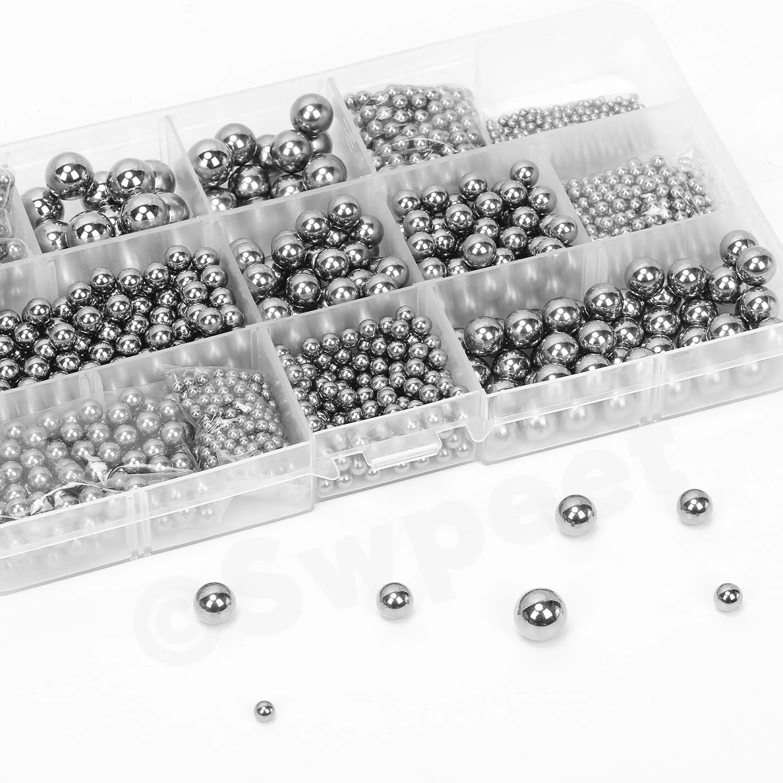 Swpeet 510Pcs Kit assortimento palle di cuscinetto in acciaio cromato metrica 2-8mm per biciclette