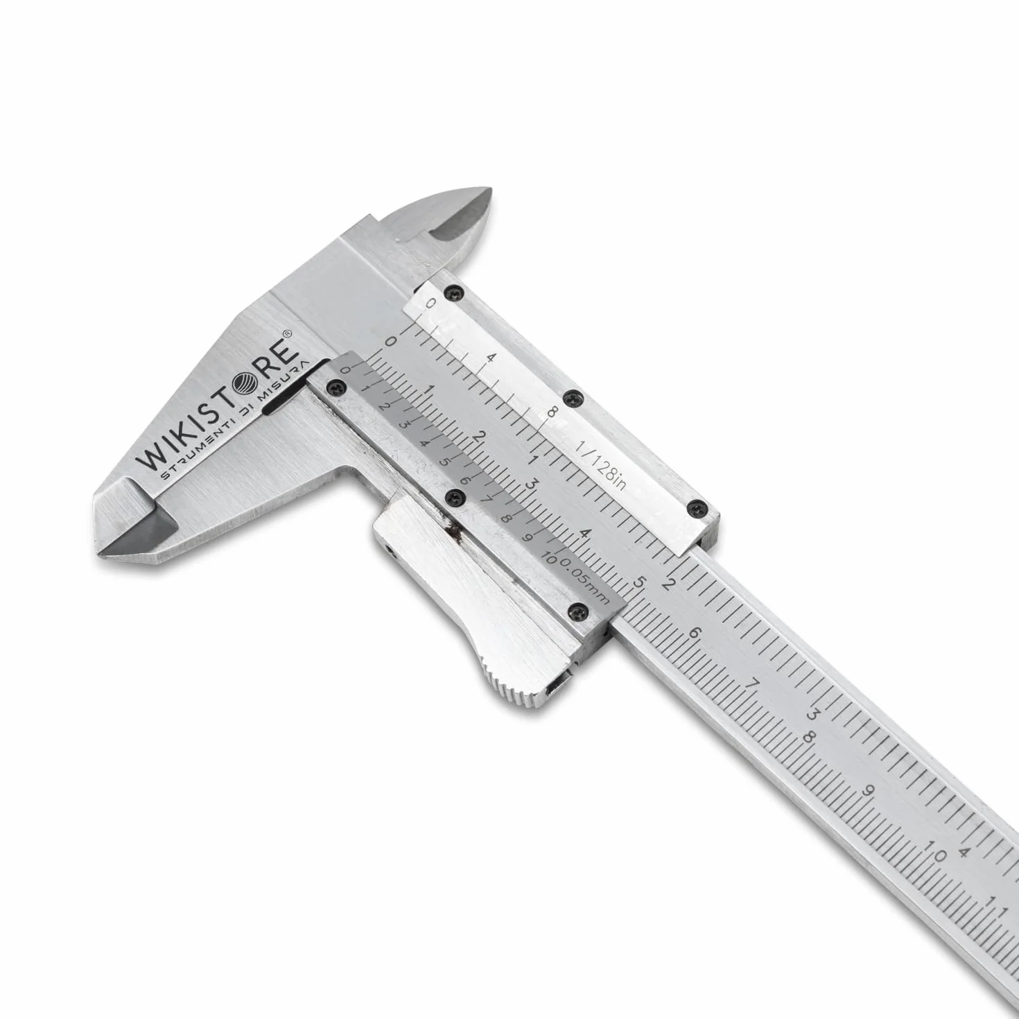 WIKISTORE CALIBRO PROFESSIONALE COMPOSTO NONIO AVVITATO 150 mm, Calibro ventesimale con becchi da 40 mm, Calibro acciaio bloccaggio a pulsante, Lettura 1/20° 0,05 MM / 1/128", Attrezzo da lavoro