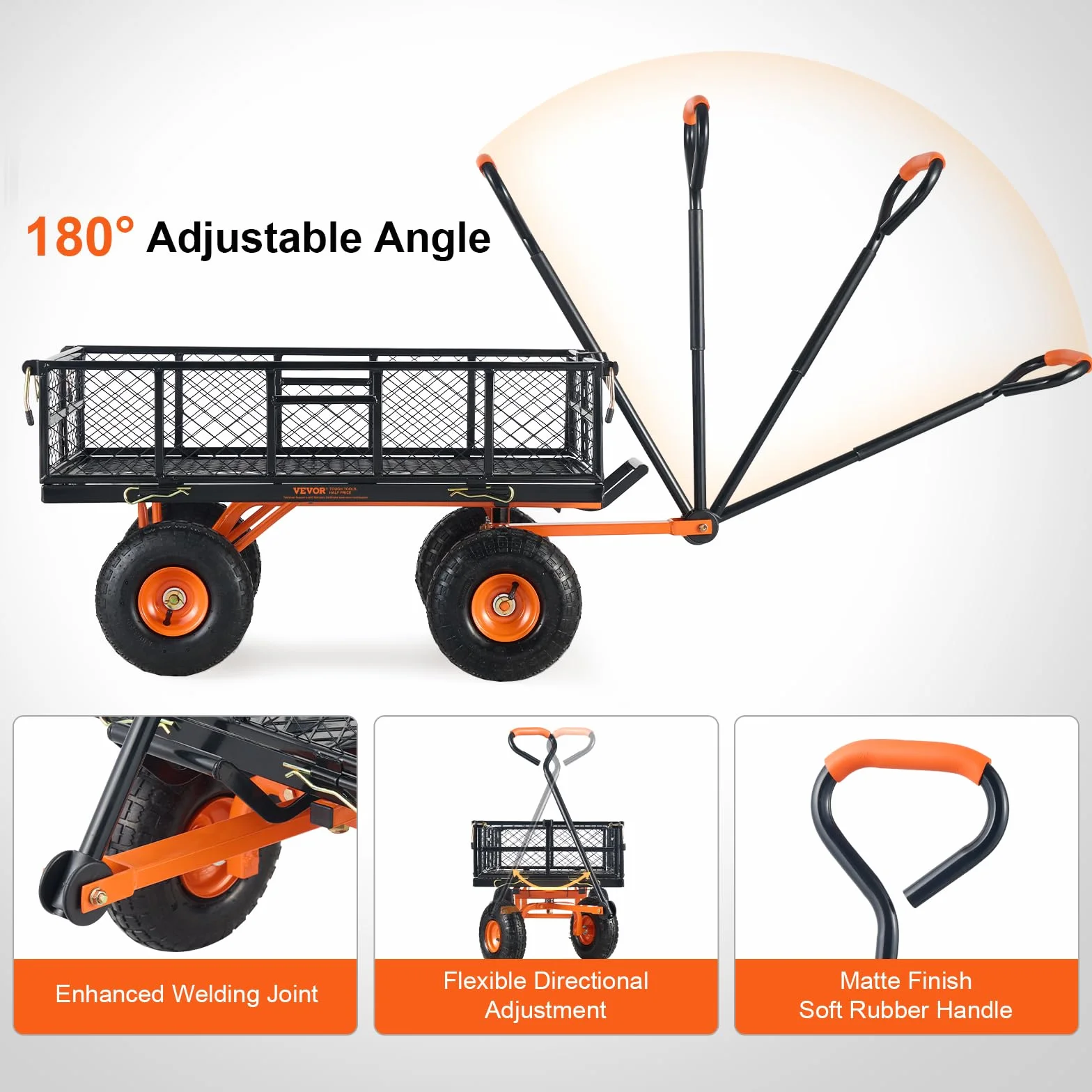 VEVOR Carrello Ribaltabile in Metallo, Carrello Ribaltabile Giardino Telaio Facile Montare, Carriola Utilitaria, Pneumatici 254 mm Carro Ribaltabile Maniglia Convertibile 2 in 1, Capacità 181,4 kg