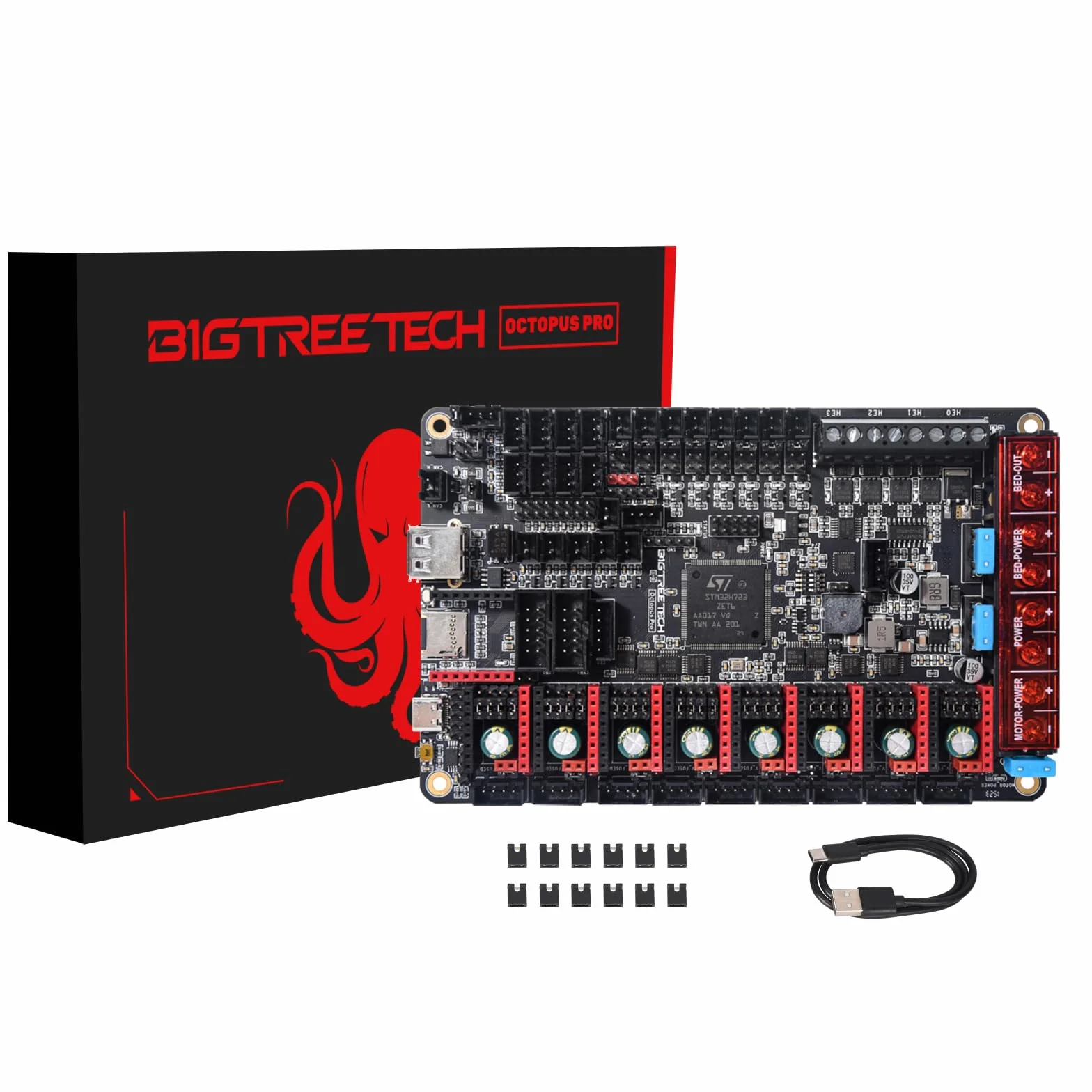 BIGTREETECH Octopus Pro V1.1 H723 Scheda di controllo a 32 bit Supporto 550 MHz Driver motore passo-passo a 8 assi TMC2209 Klipper/Marlin Supporto stampa ad alta velocità/tensione Raspberry Pi Sistemi