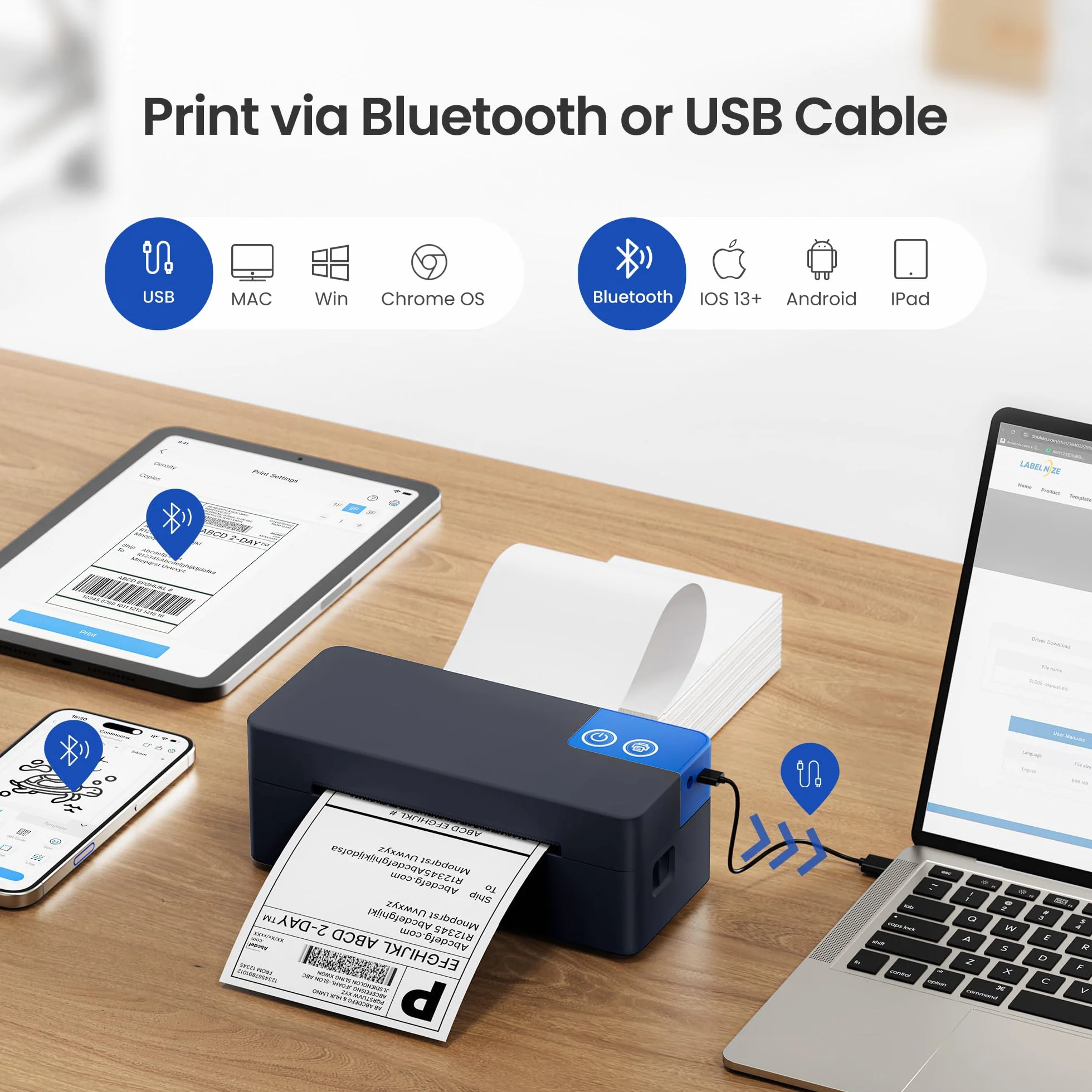 Stampante per etichette termica Bluetooth, stampante per etichette wireless 4x6 per piccole imprese, supporta iOS, Android, Windows e Mac, compatibile con Amazon Shopify Etsy USPS, carbone