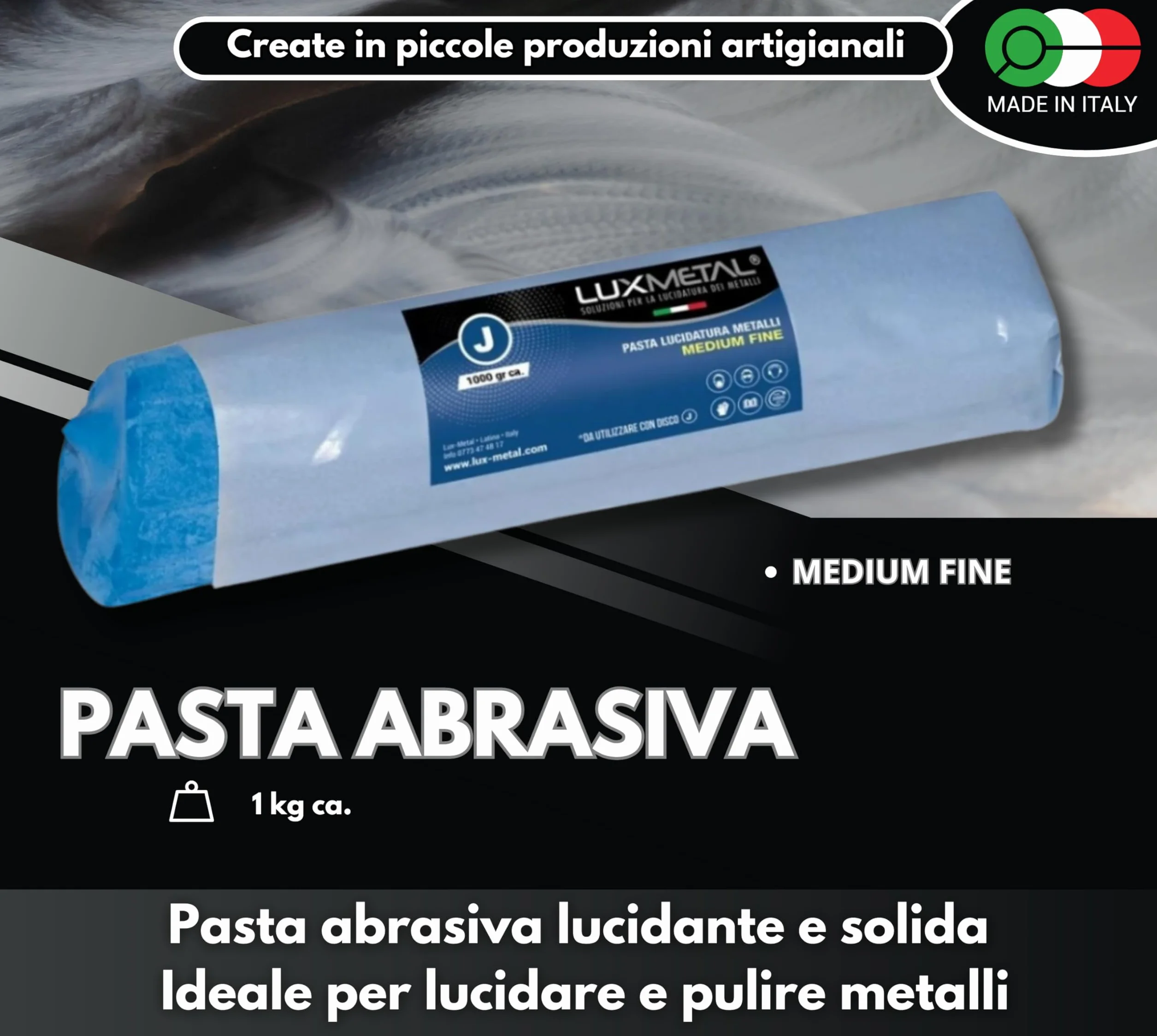 Lux Metal Pasta Abrasiva Lucidante Blu Scuro Medium Fine 1 kg Lucidatura Metalli Acciaio Inox Cera Per Lucidare Alluminio A Specchio Ferro Lucida Cromature Solida Ottone Rame Marmo Plastica Argento