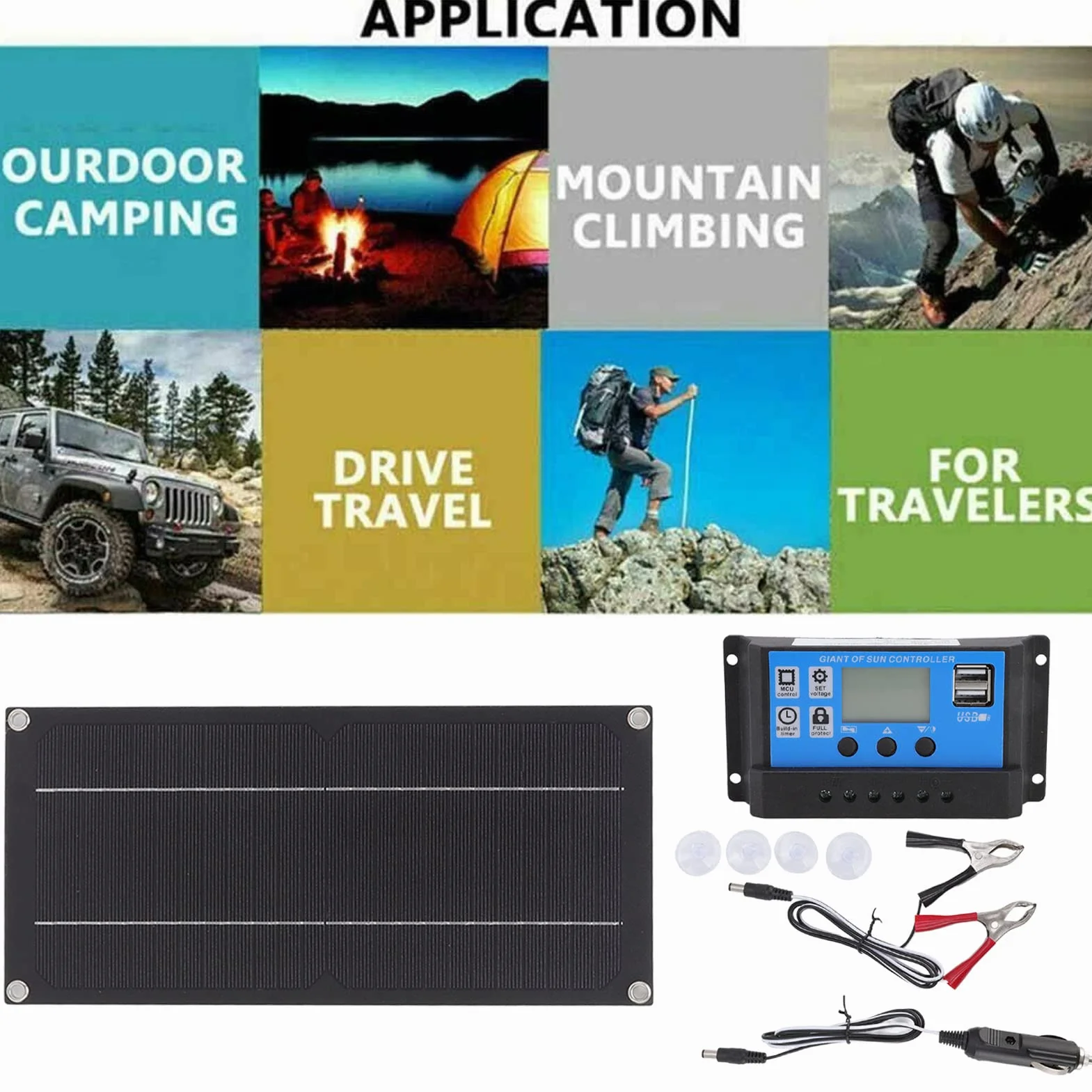 Ejoyous Kit pannello solare 60 W 18 V Solar Panel Kit Cella Solare Esterno Caricatore per Auto RV Barca Caravan Casa Tetto 100 A Caricabatterie