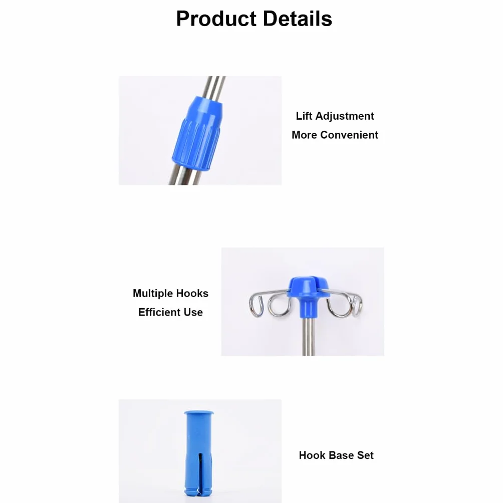 JITEM Asta portaflebo in Acciaio Inossidabile Altezza Regolabile da 35'' a 63'' Supporto portaflebo 4 Ganci Presa per Letto Asta portaflebo telescopica per Letto di Cura Terapia IV Cura