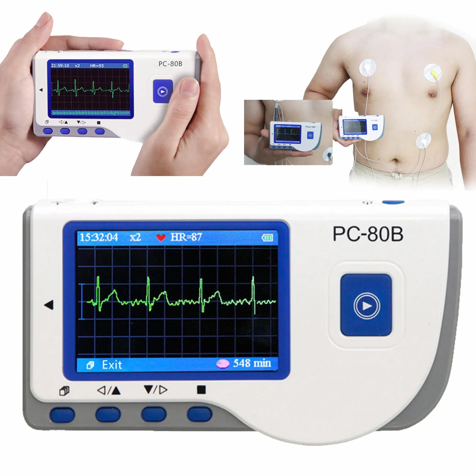 ECG Portatile a 3 Derivazioni con Analisi Algoritmica – 22 Ore di Registrazione Continua, Schermo LCD, Metodi Di Misurazione Rapida (Palmo/Gamba/Torace) in 30 Secondi, 17 Risultati Di Misurazione