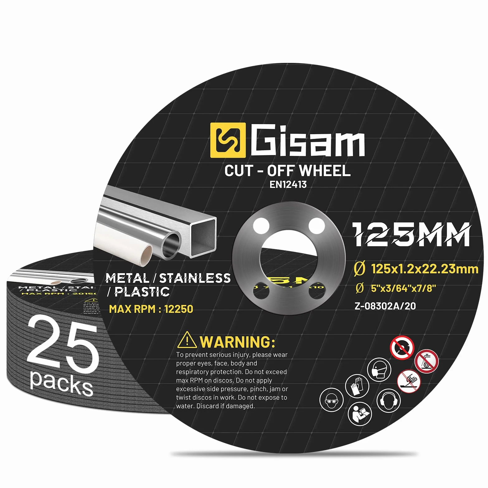Gisam Professionale Dischi da Taglio 125 mm per Metallo 25 Pezzi, 125 x 1,2 x 22,23 mm, Foro Ø 7/8” mm, Dischi per Smerigliatrice, Set di Accessori per 125mm Smerigliatrice Angolare