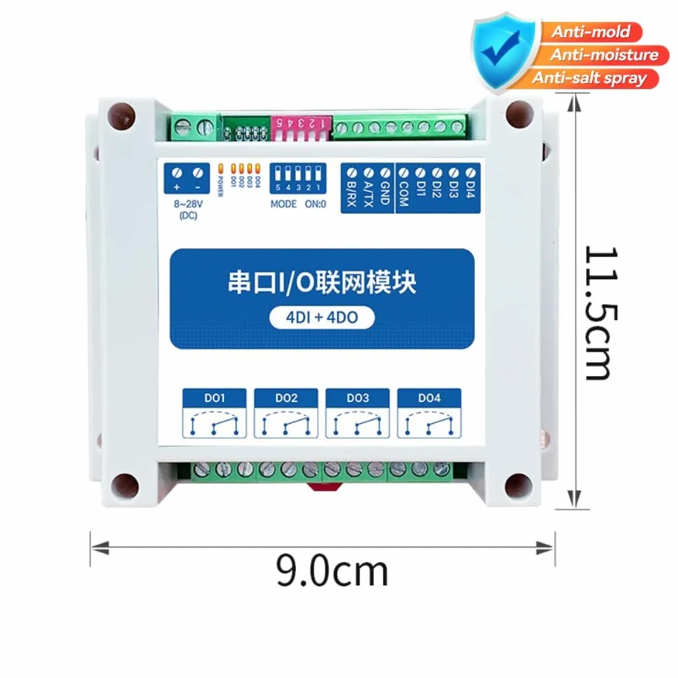 Moduli di rete I/O di controllo Modbus RTU 4DI+4DO con porta seriale RS485 MA01-AXCX4040 per installazione su guida DIN 8~28V CC Watchdog IoT