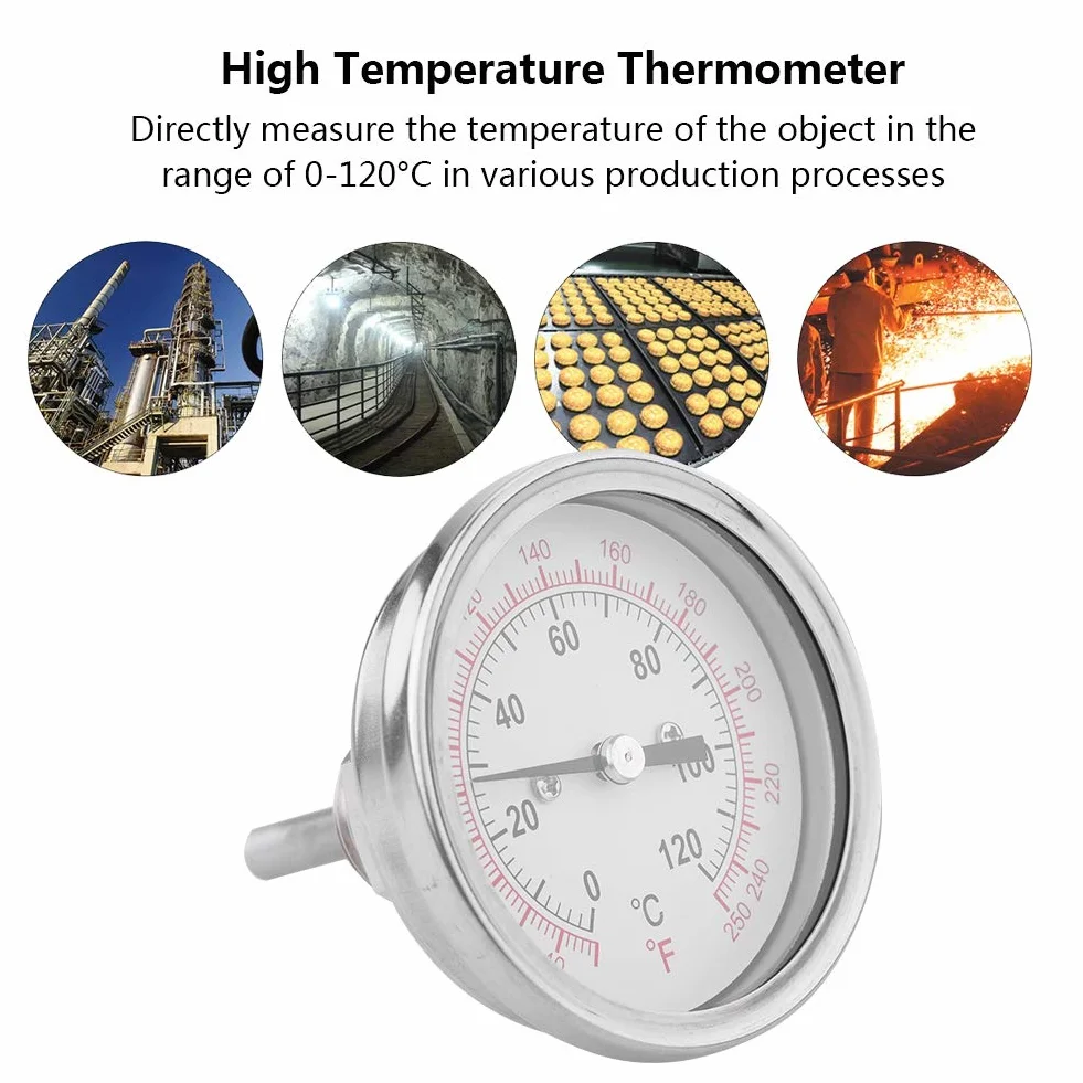 Vbestlife acqua calda tubo termometro 0-120 C 63 mm Temperatura di alluminio impermeabile quadrante orizzontale per la lettura della temperatura del serbatoio acqua calda tubo, tubo d' aria