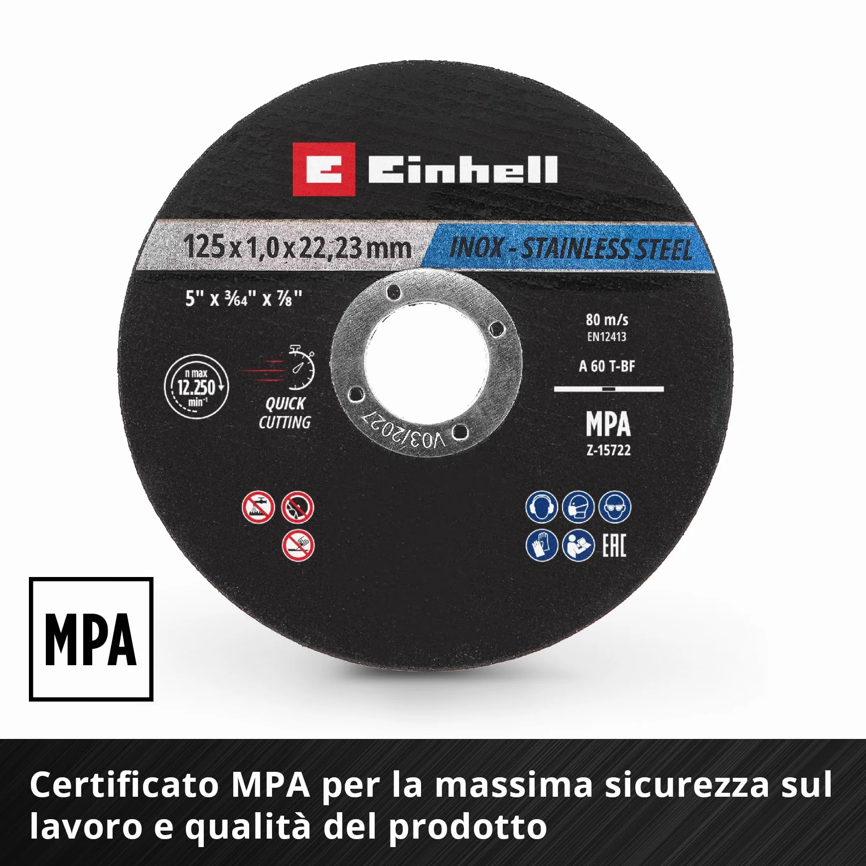 Originale Einhell Dischi da taglio per metallo, 10 pezzi, Ø 125 mm in latta (taglio veloce, lavorazione del metallo, taglio facile, certificato MPA, indipendente dal marchio)