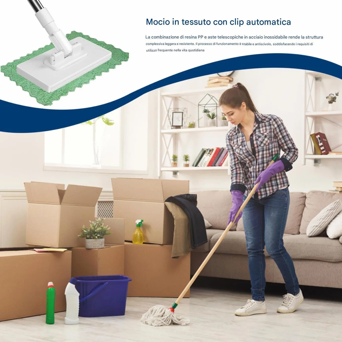 Kit MOP Domestica z 4 Panni Riutilizzabili Detergente Multiuso per Laminato Piastrelle Legno