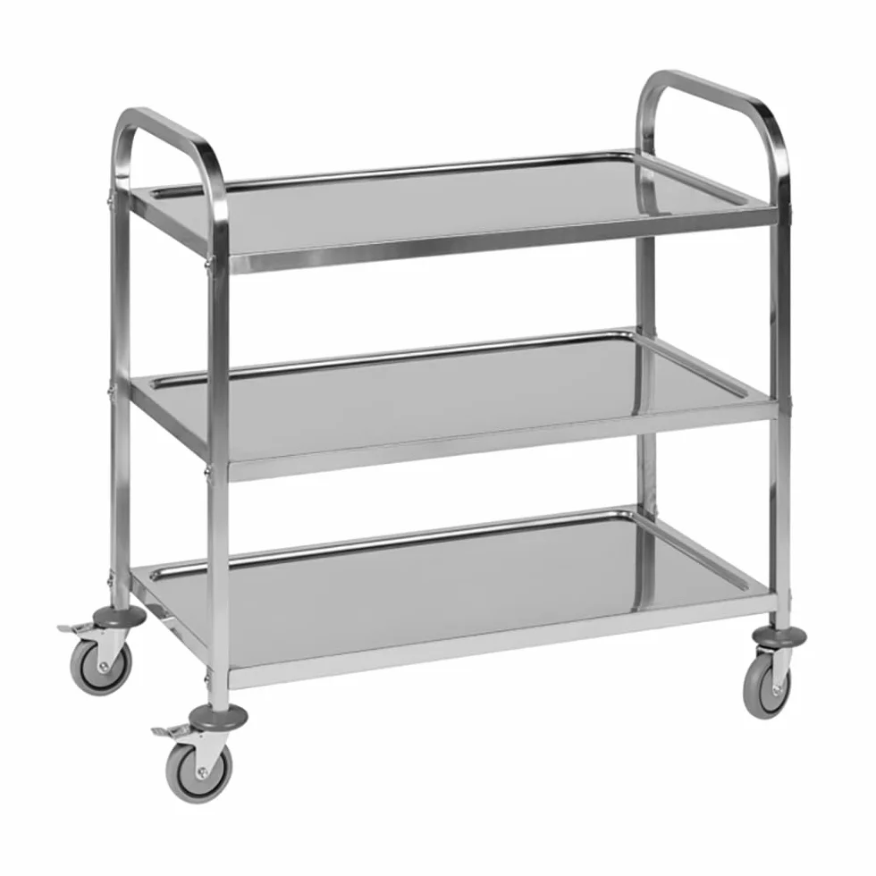 Carrello di Servizio in Acciaio Inox per Cucina, 3 ripiani, 75x40x83,5cm, Portavivande, Con Maniglie e Ruote con Freno, Per Ristoranti Catering e Cucine Professionali, Assistenza ITA