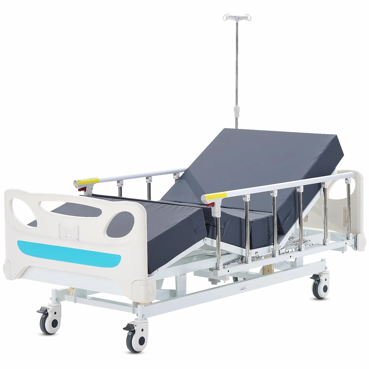 VEVOR Letto Ospedaliero Elettrico, Letto Medico per Terapia Intensiva con 3 Funzioni, Portata max. ca. 200 kg, con Materasso, Asta Portaflebo, Controllo Portatile, Rotelle Bloccabili Uso Domestico