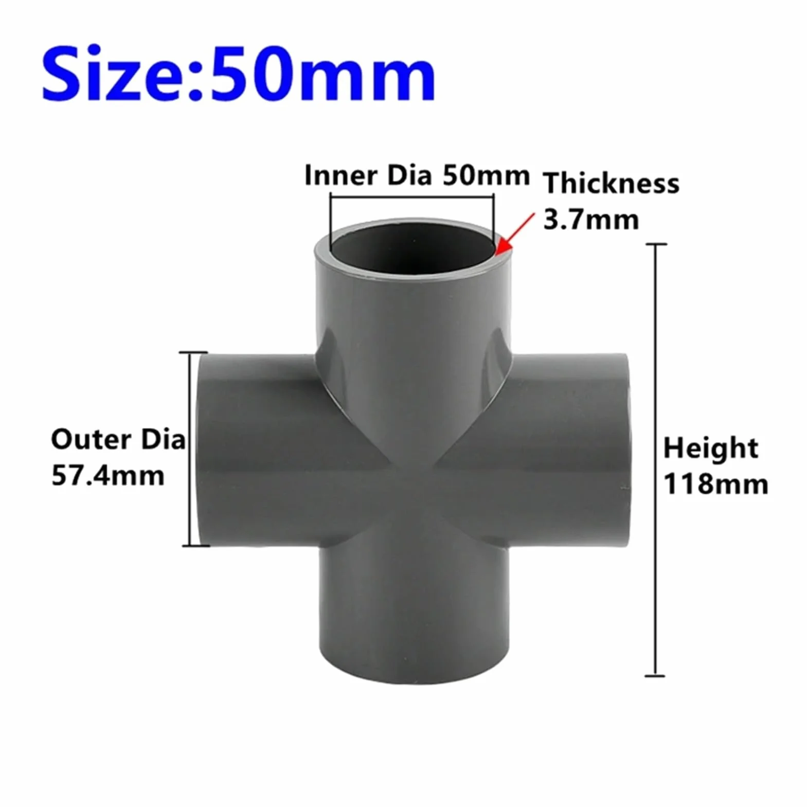 1/5 pezzi ID 20/25/32/40/50 mm connettori a croce a 4 vie for irrigazione da giardino, adattatore industriale for tubi dell'acqua, parti for acquari, giunto for tubi(I.D 50mm,5 pieces)