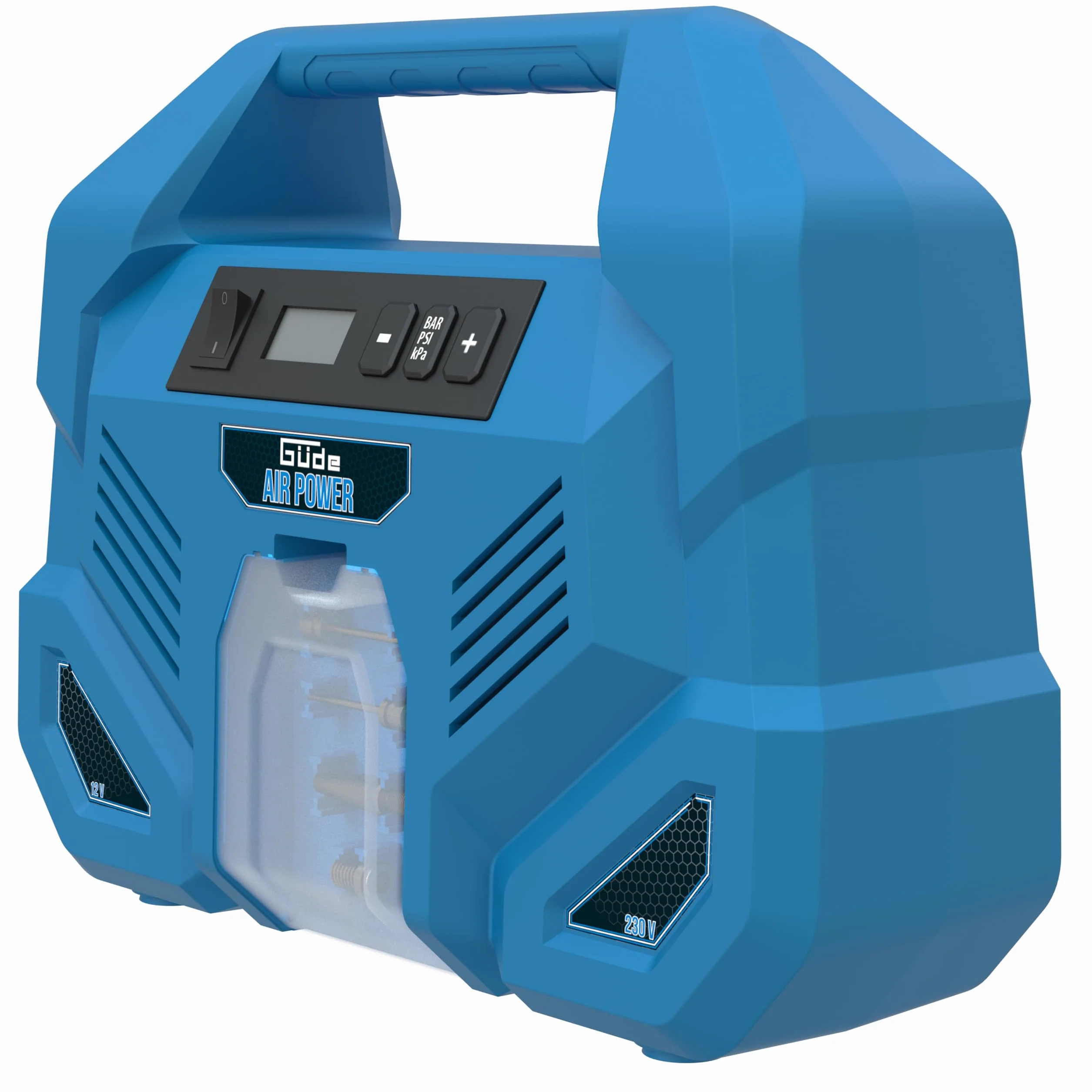 Güde Compressore Airpower Dual Drive 12/230 V/5 pezzi (150 W, max. 8 bar, 20 l/min eff. Contenuto della confezione: senza olio e manutenzione, connettore da 12 Volt e 230 Volt, display LCD, tubo