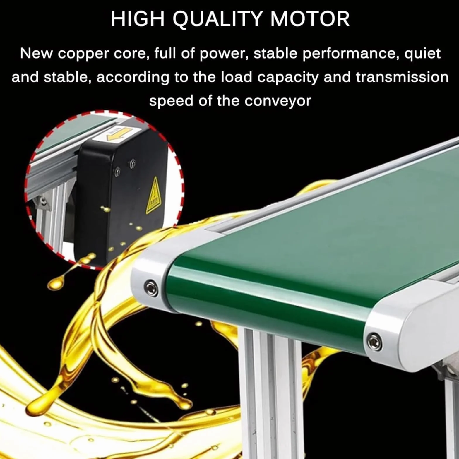 Nastro trasportatore 200 x 1000 mm, velocità regolabile in PVC per trasformazione alimentare e imballaggio di prodotti, costruzione in lega di alluminio