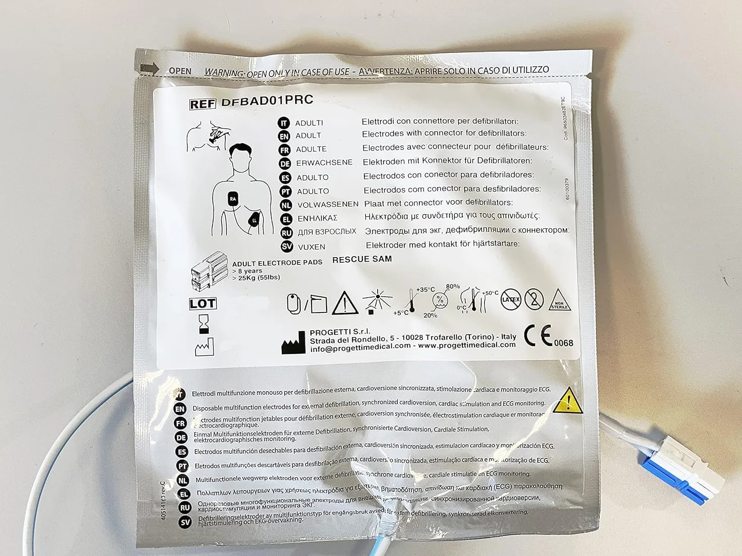 Kit sostituzione elettrodi adulto preconnessi e batteria per defibrillatore Rescue SAMe