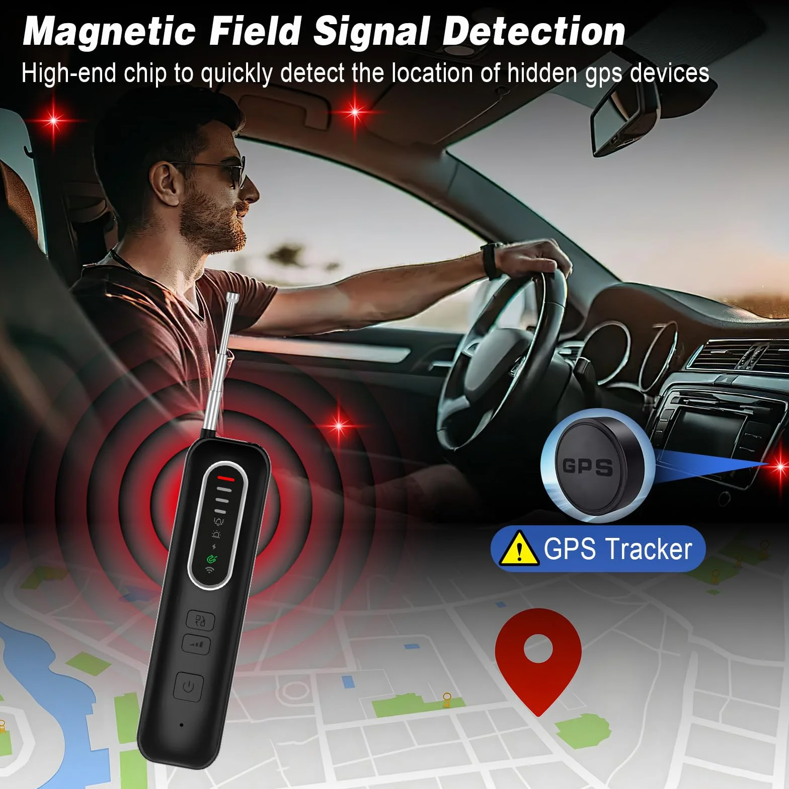 Rilevatore Microspie, Detector Telecamere Nascoste, Rilevatore di Cimici e microspie con 4 Livelli di Sensibilità per Casa, Hotel, Viaggi