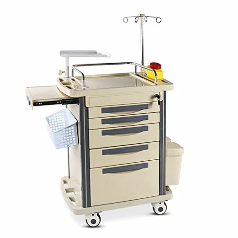 Carrello mobile di emergenza con accessori essenziali per uso ospedaliero e clinico