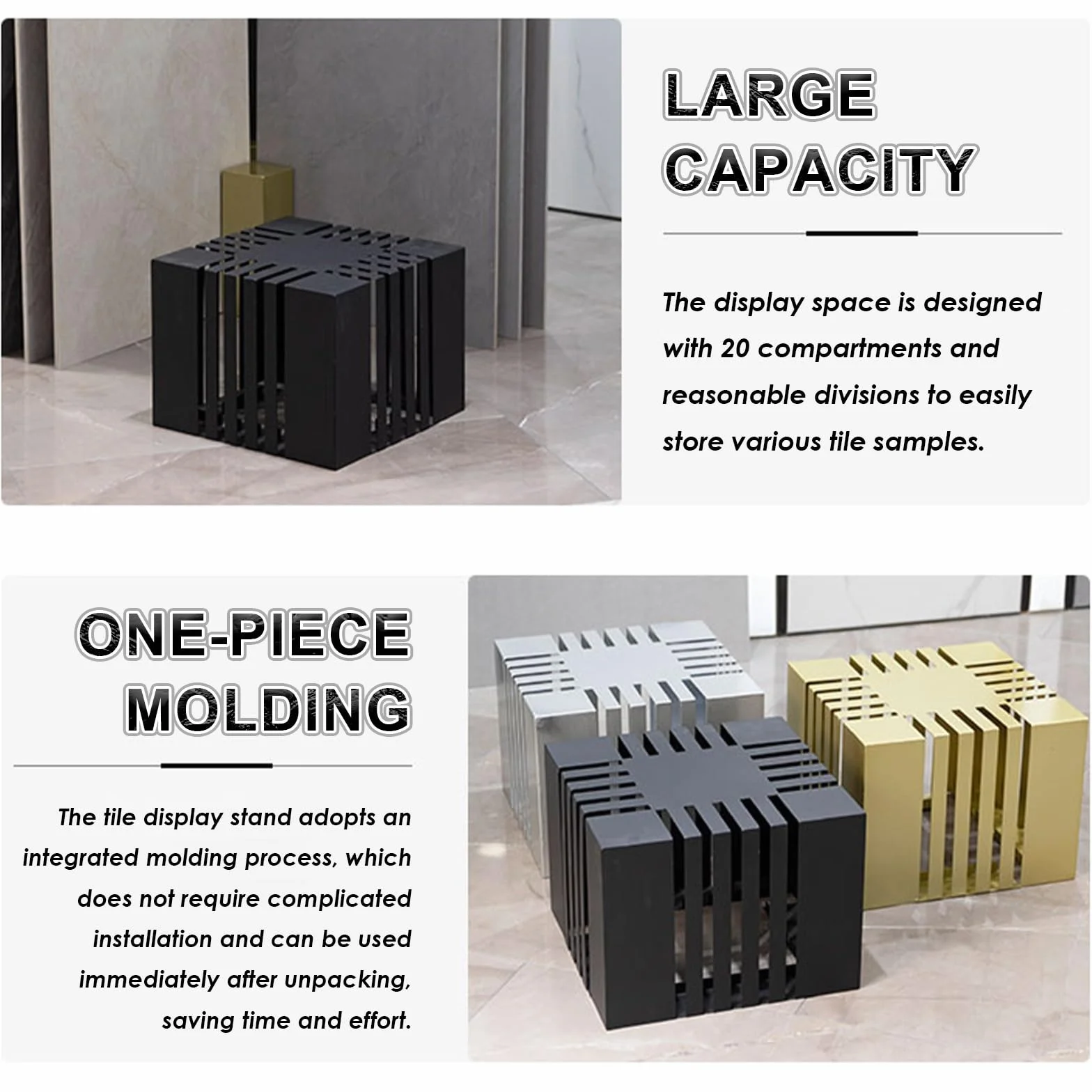 Espositore per Piastrelle in Ceramica,Espositore Piastrelle da Pavimento,Design Rettangolare, 20 Slot,Adatto Showroom, Negozi al Dettaglio
