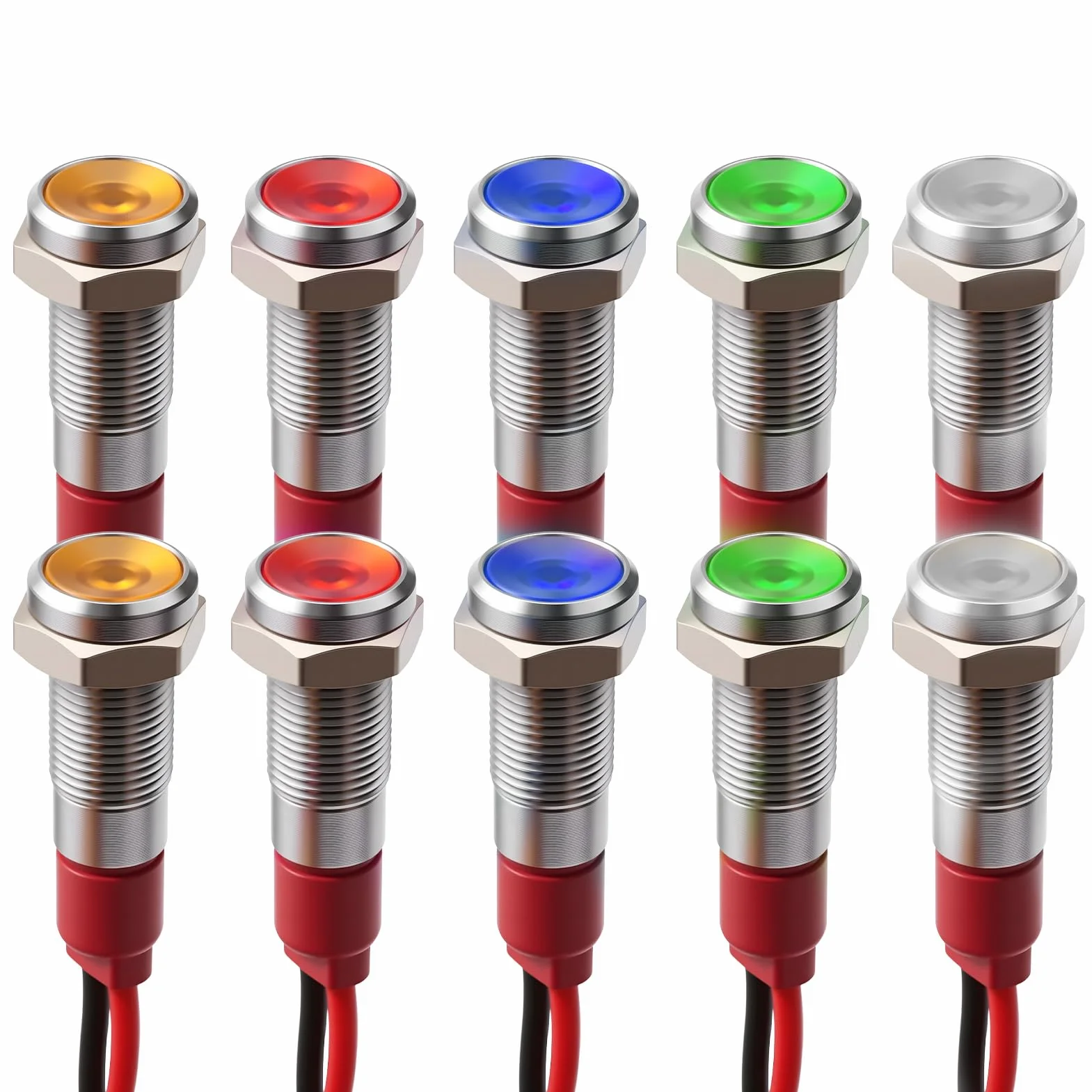 Indicatore LED 6mm 10Pcs AC/DC 12-24V Rosso/Verde/Giallo/Bianco/Blu Impermeabile per Moto