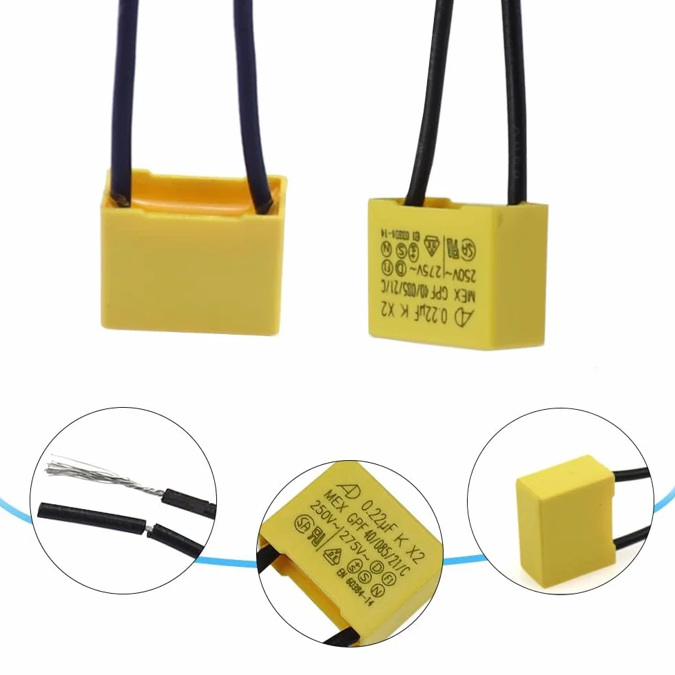 2 Pezzi Condensatore Polipropilene Anti Interferenza 0,22µF 275V X2 | Condensatori di Sicurezza per luci Lampeggianti Lampadina a LED Non in Uscita Anti-sfarfallio