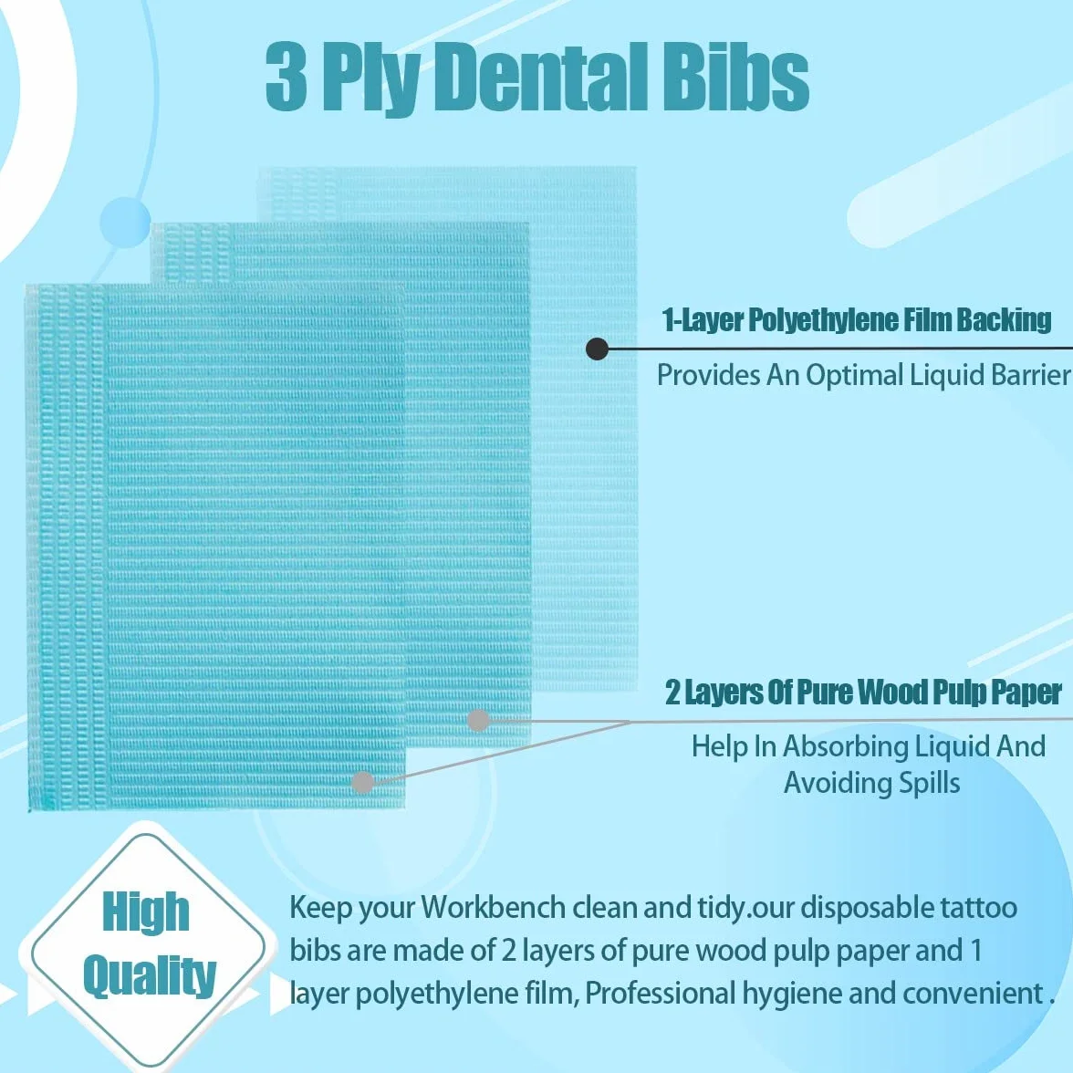 Bavaglini dentali usa e getta 33 x 45,7 cm 3 strati impermeabili