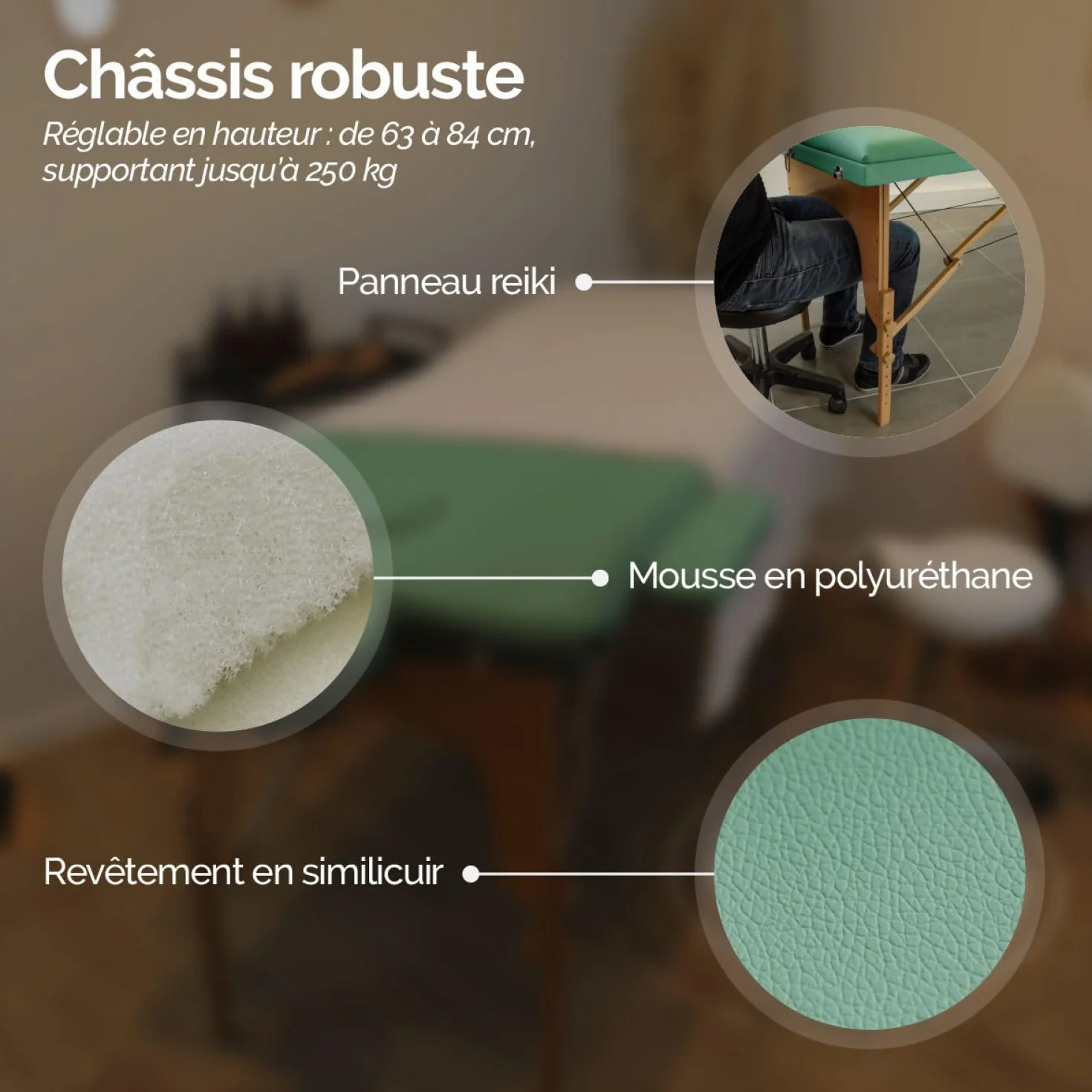 Vivezen - Tavolo, Lettino da massaggio pieghevole a 2 zone in legno con pannello Reiki + Accessori e custodia per il trasporto