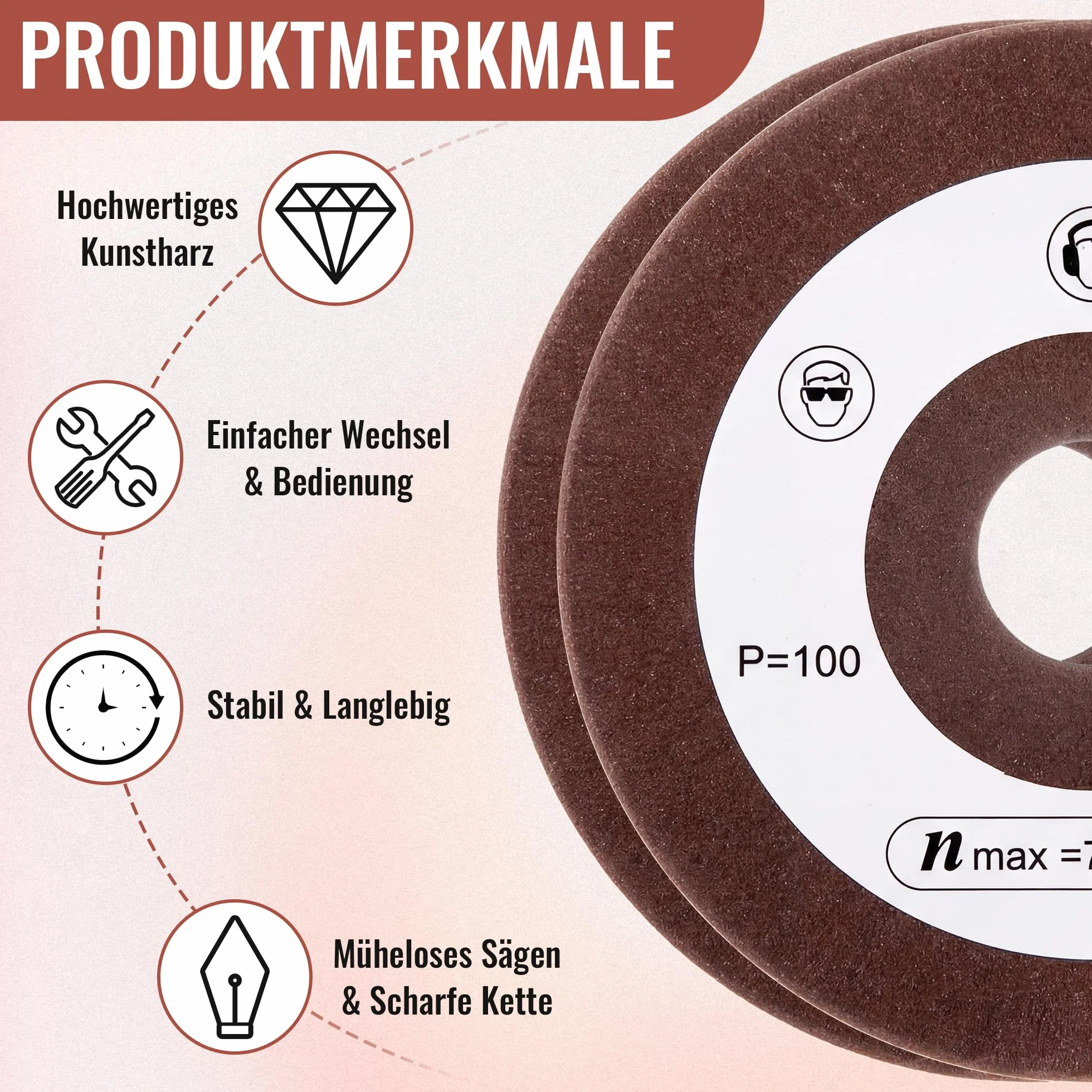 BBTO Mola abrasiva di ricambio in 2 pezzi compatibile con Einhell, diametro 108 mm, attacco 23 mm, grana P100, mola abrasiva per affilatura catene per seghe compatibile con Einhell